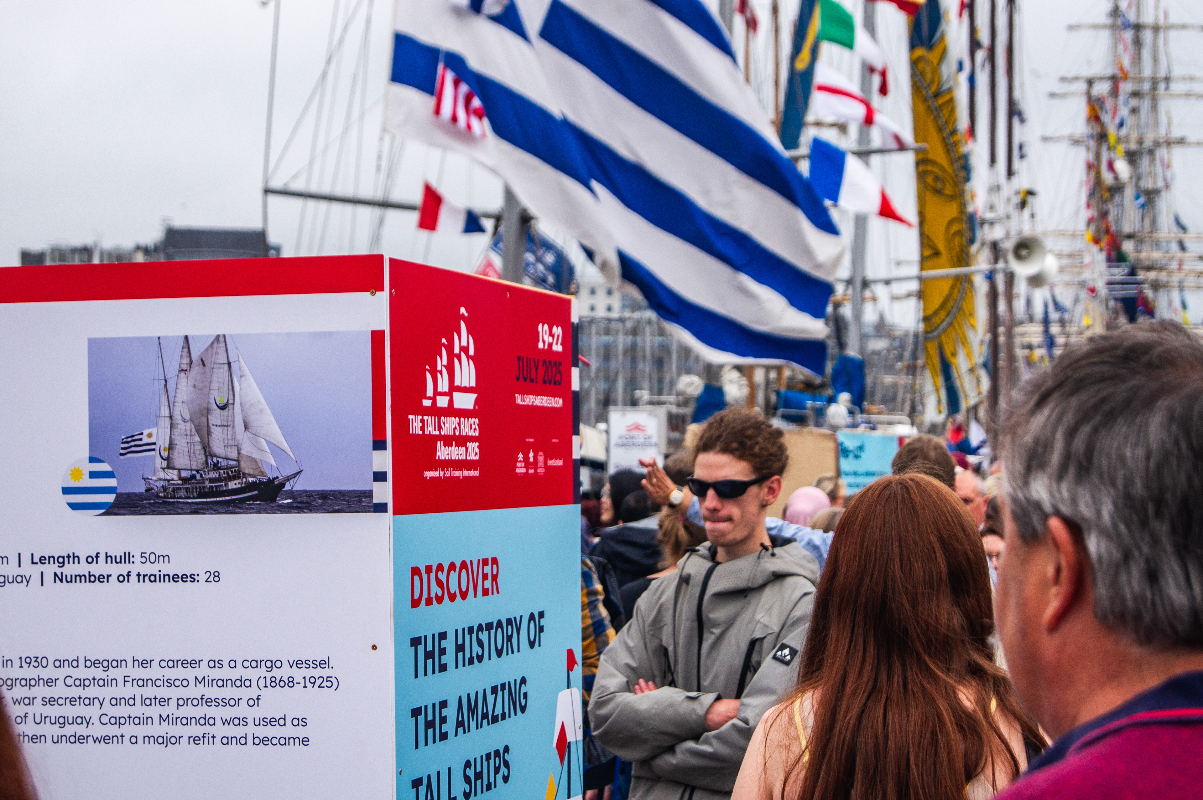 Wayfinding and information signage for Tall Ships Aberdeen 2025, with city maps, venue directions, and public history totems