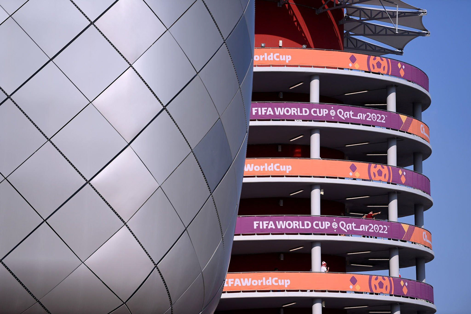 A close-up ate façade repeatable dressing at Khalifa International Stadium during FIFA World Cup Qatar 2022
