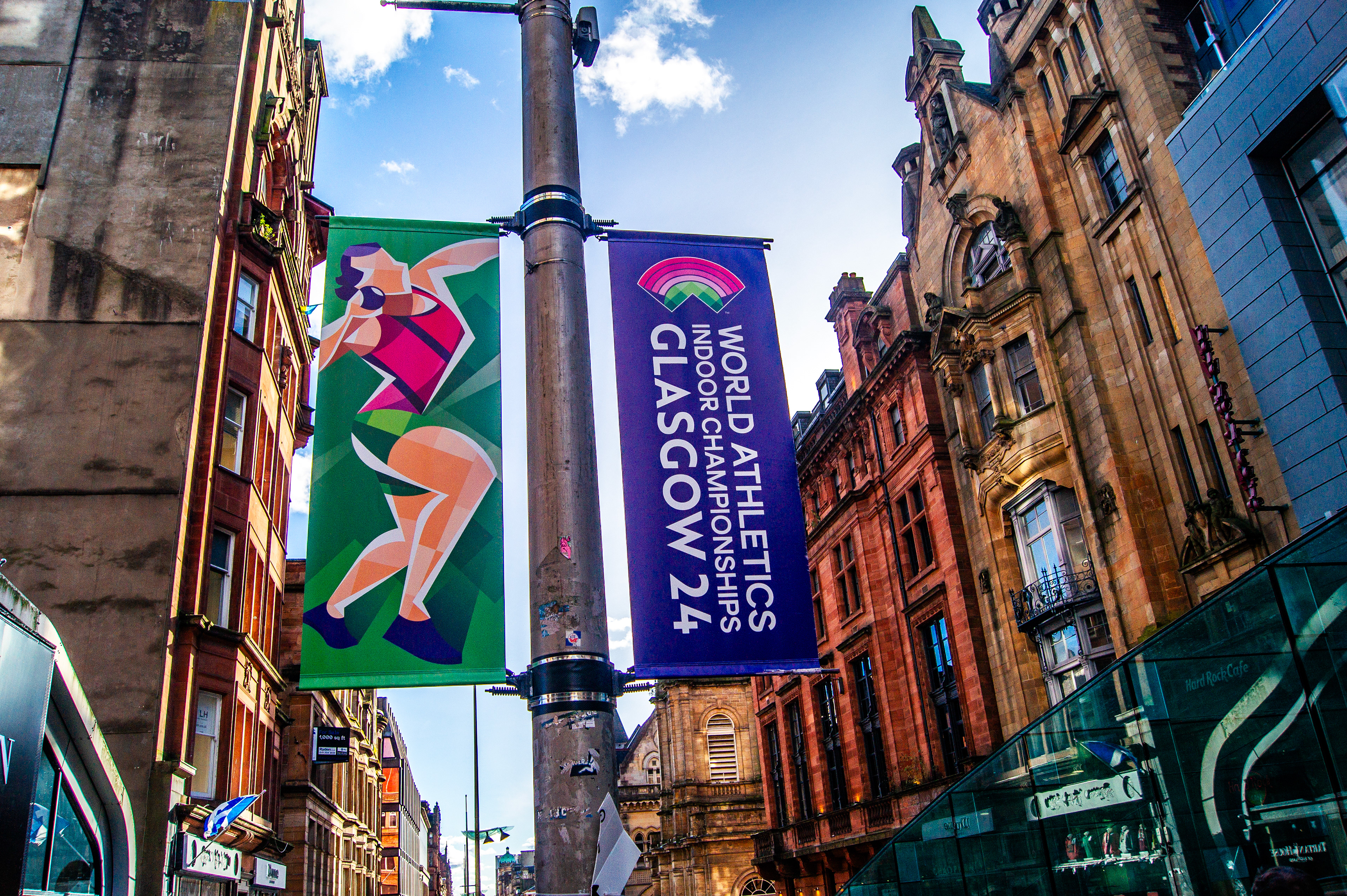 World Athletics Indoor Championships Glasgow 2024  Visual identity - City dressing and wayfinding for Glasgow sports event