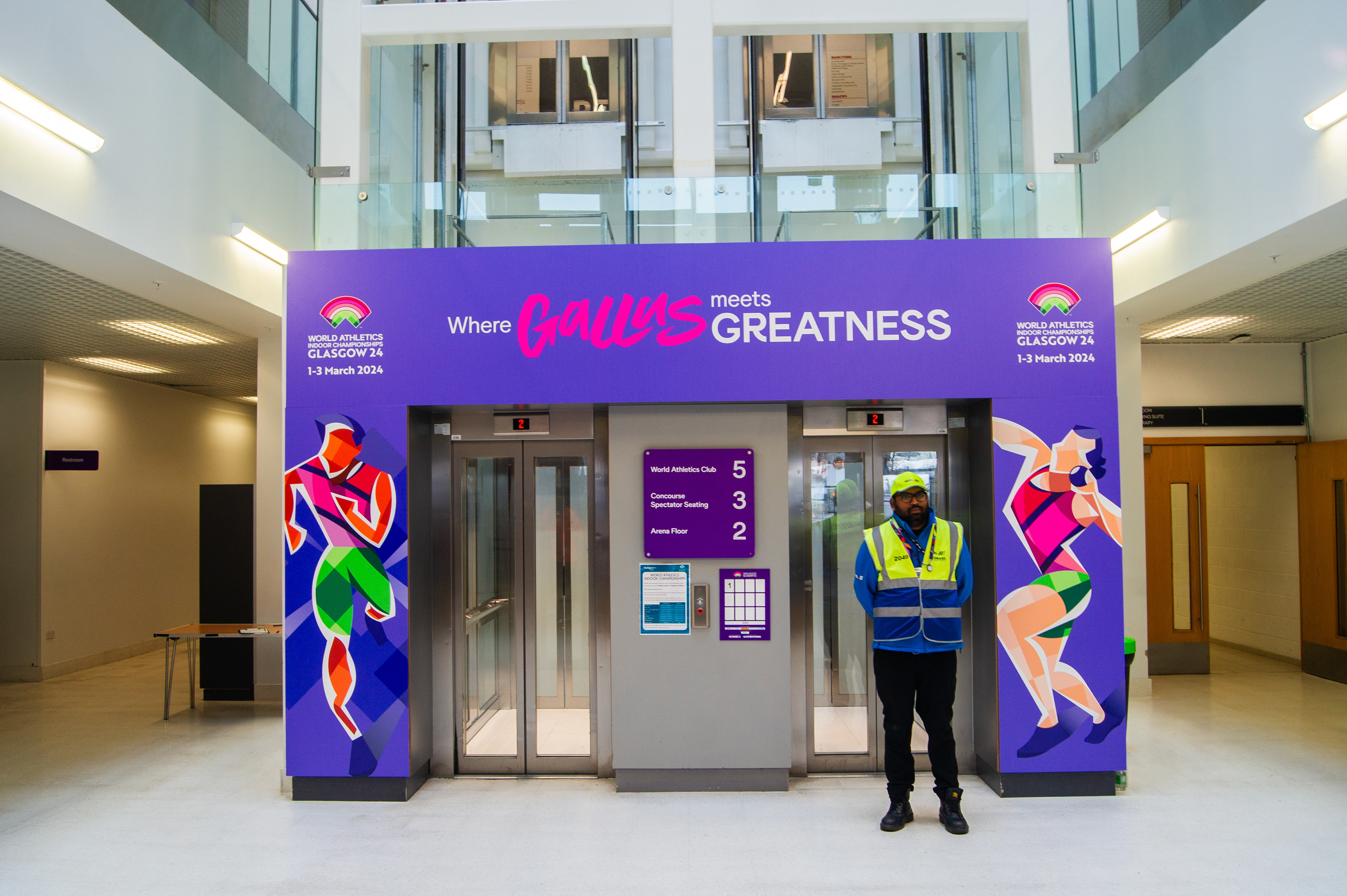 World Athletics Indoor Championships Glasgow 2024  Visual identity - Venue dressing and wayfinding for Glasgow sports event