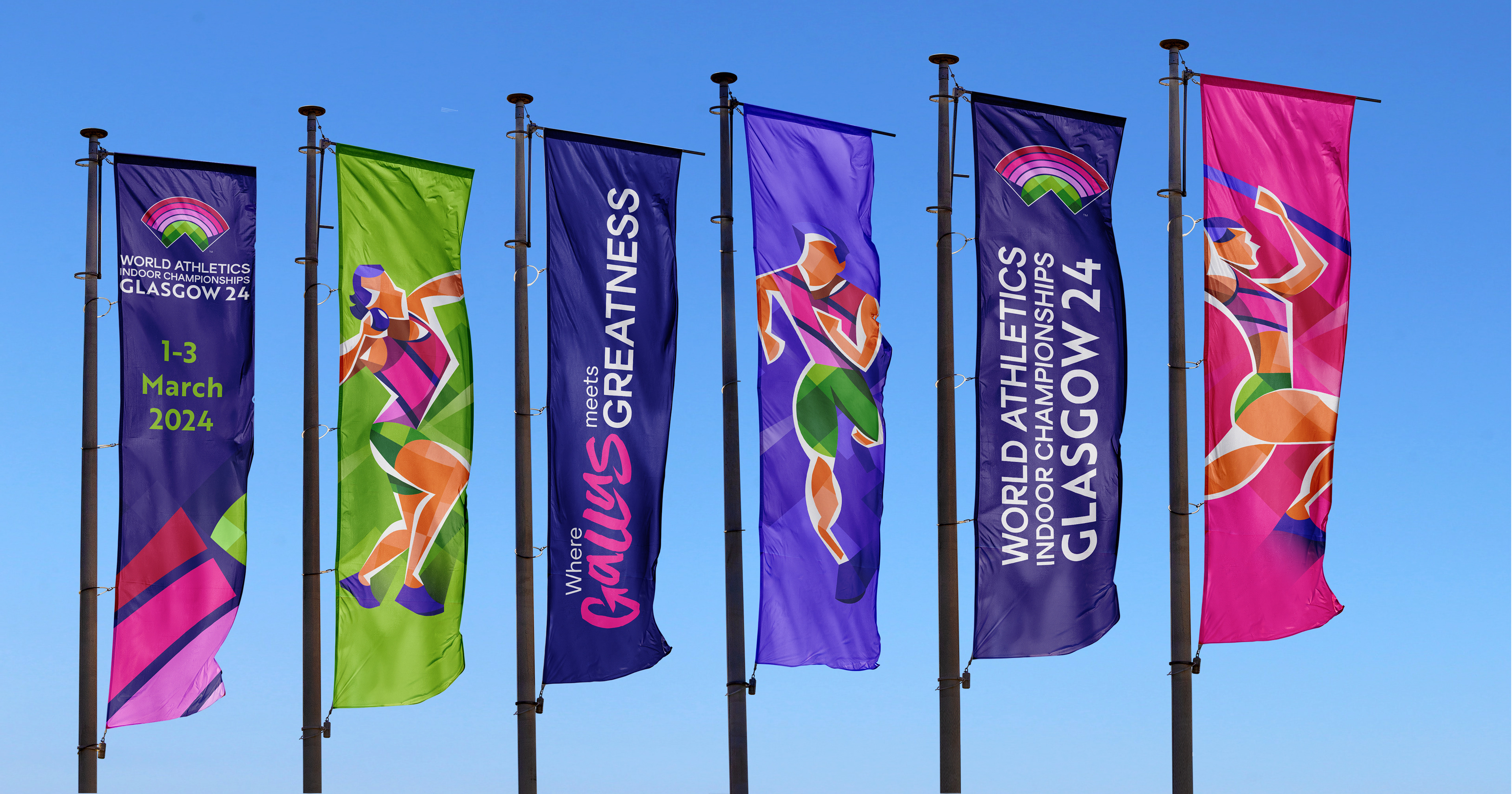 World Athletics Indoor Championships Glasgow 2024  Visual identity - City dressing and wayfinding for Glasgow sports event