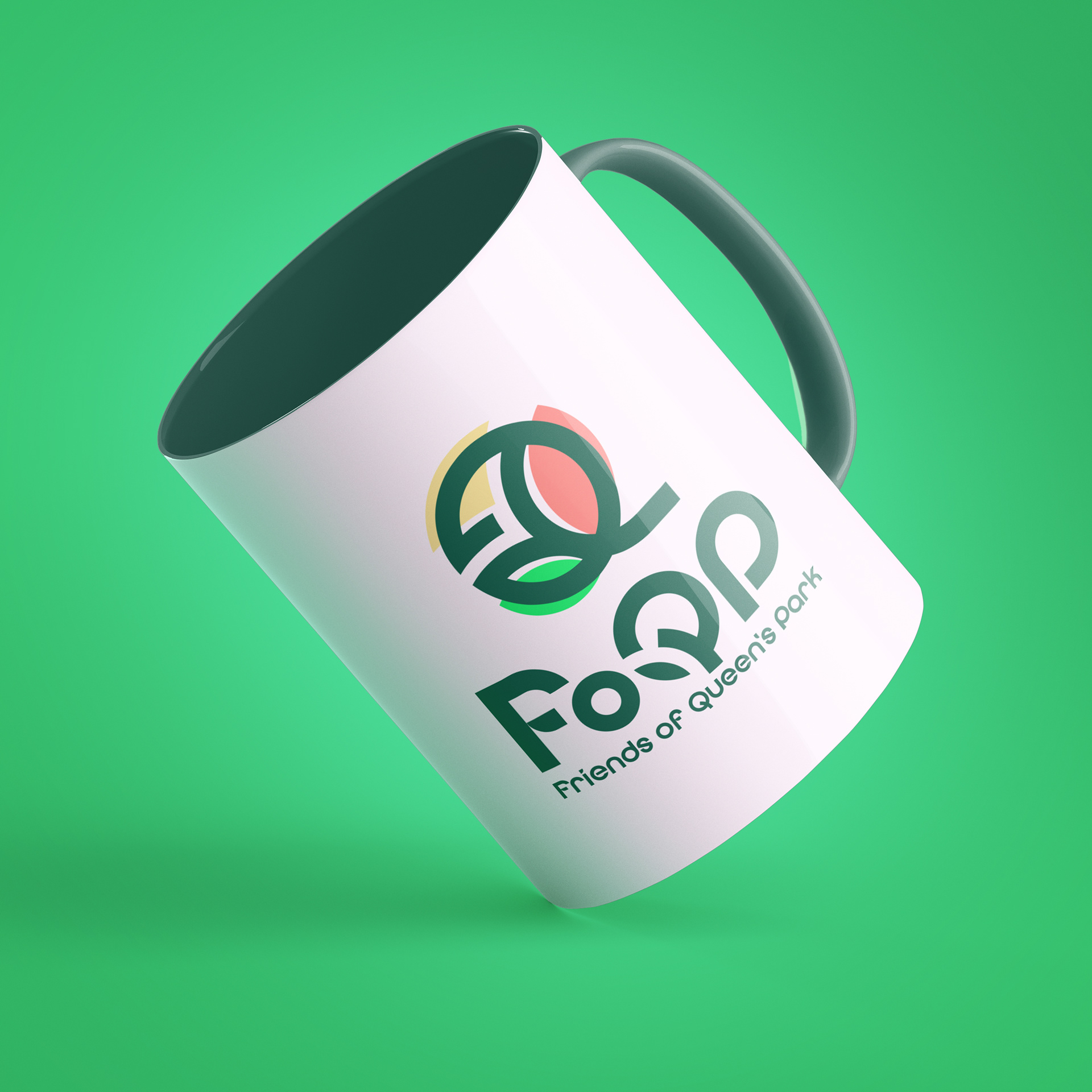Friends of Queen’s Park logo applied to branded stationery, print materials, and collateral for community and volunteer use.