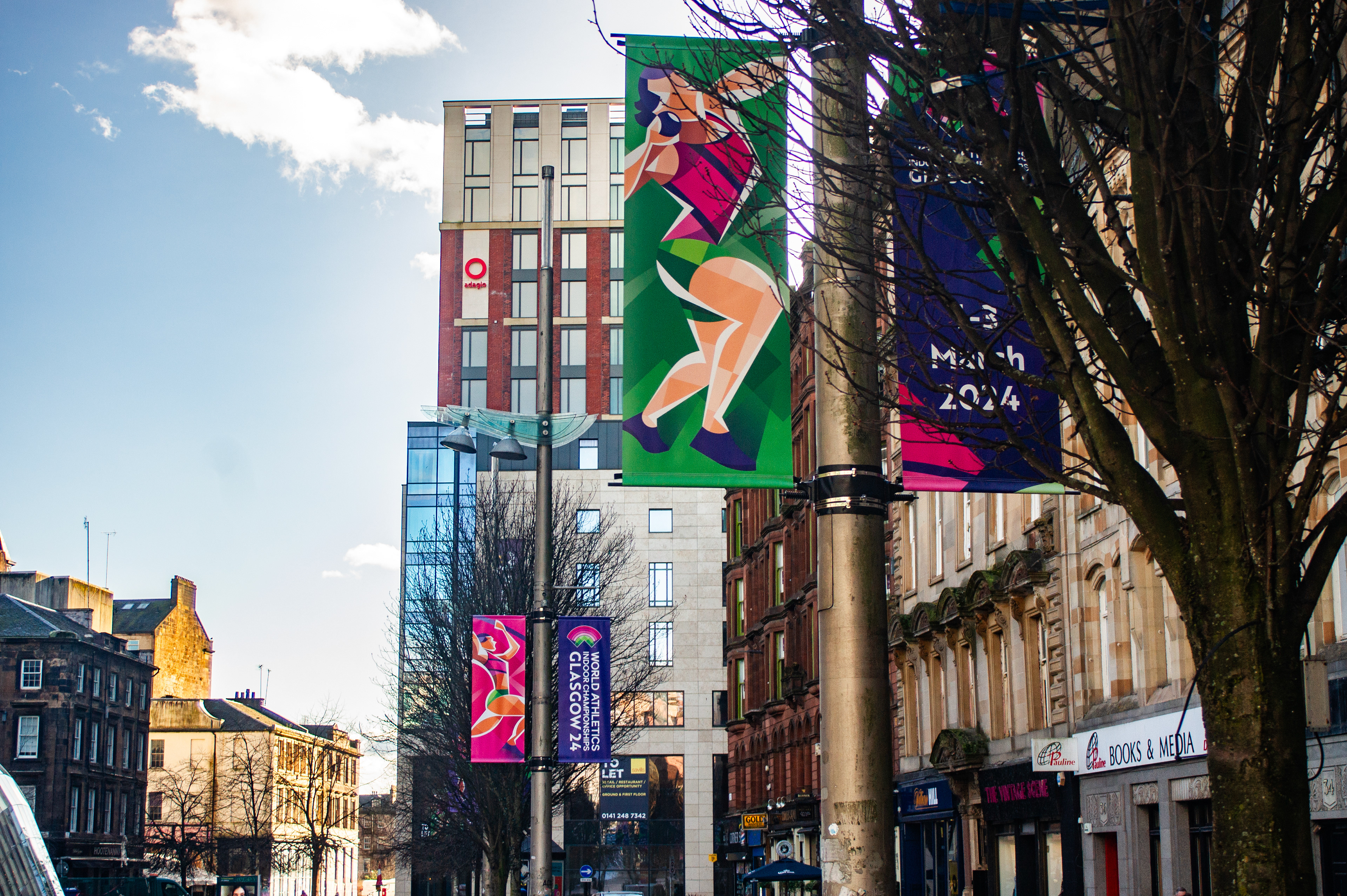 World Athletics Indoor Championships Glasgow 2024  Visual identity - City dressing and wayfinding for Glasgow sports event