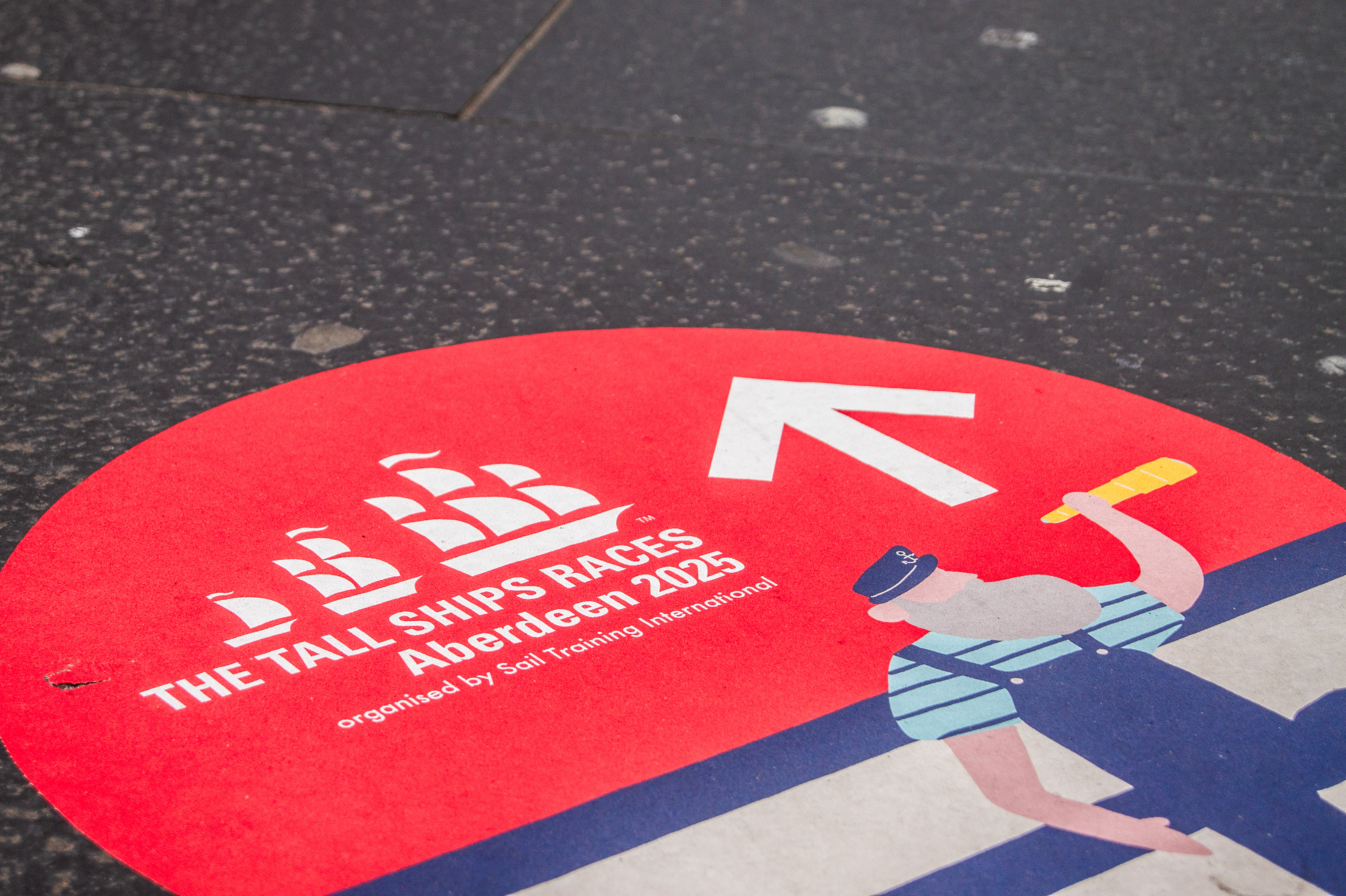 Wayfinding and information signage for Tall Ships Aberdeen 2025, with city maps, venue directions, and public history totems