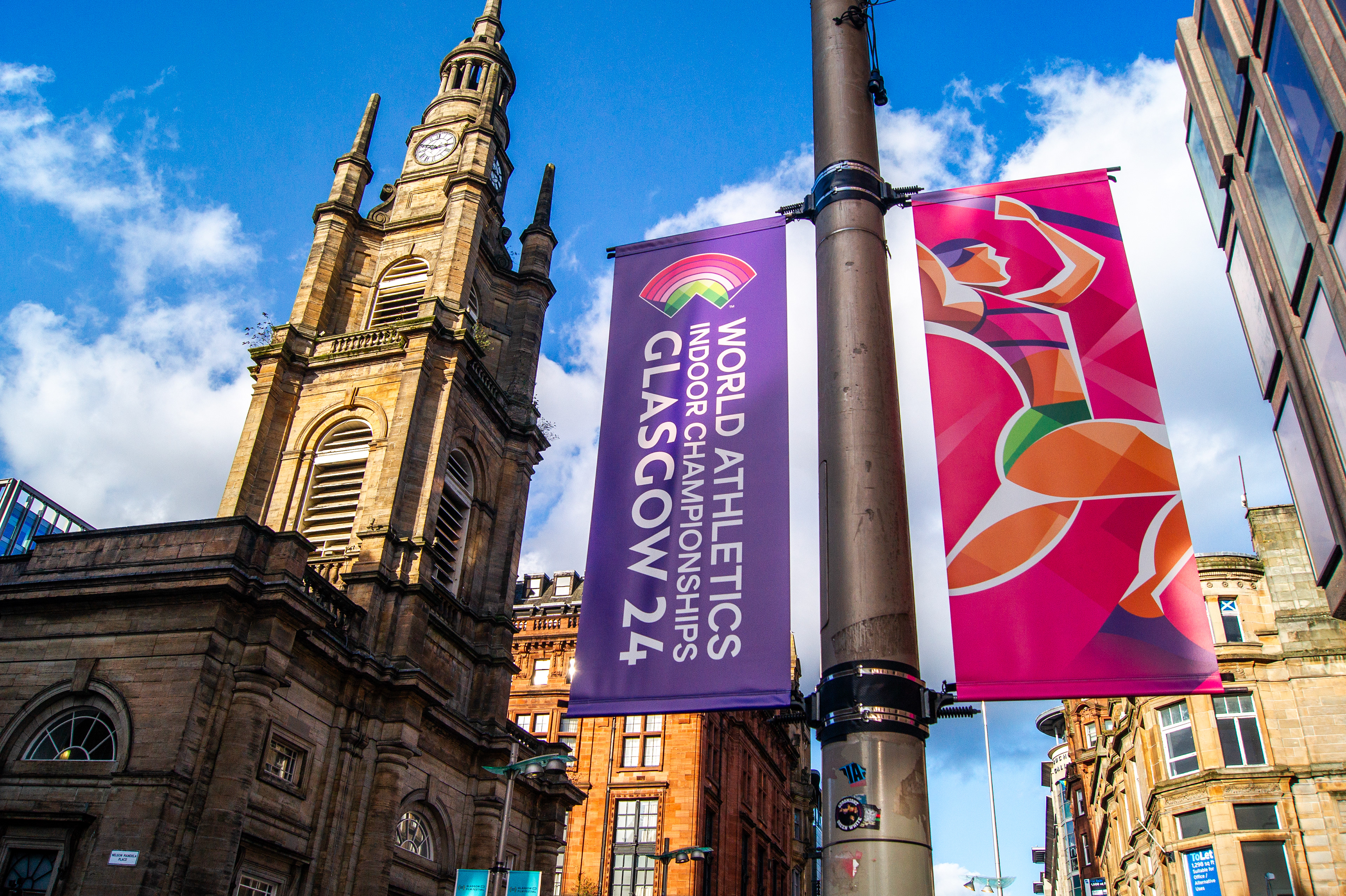 World Athletics Indoor Championships Glasgow 2024  Visual identity - City dressing and wayfinding for Glasgow sports event