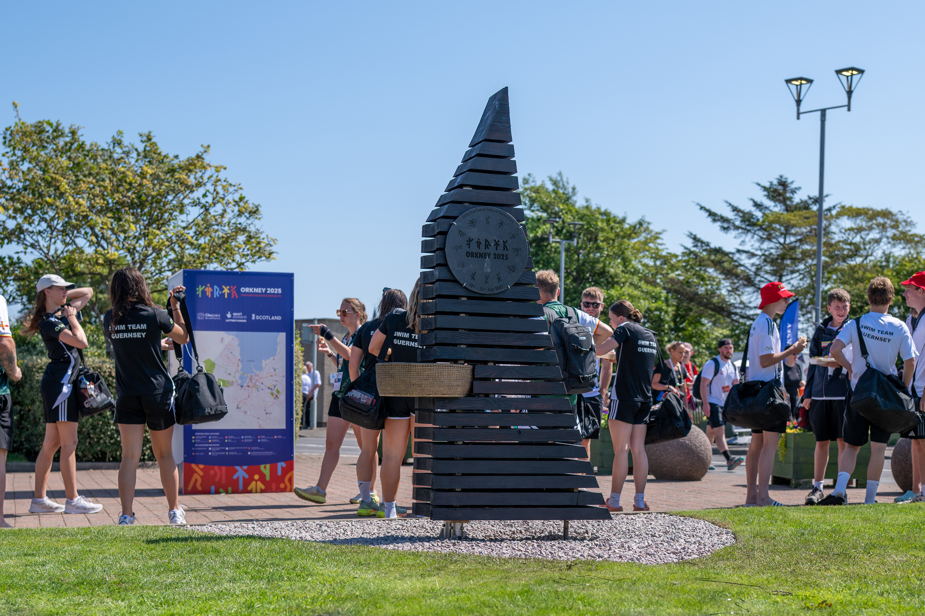 Wayfinding signage totems designed for Orkney 2025 Island Games venues and town centres.