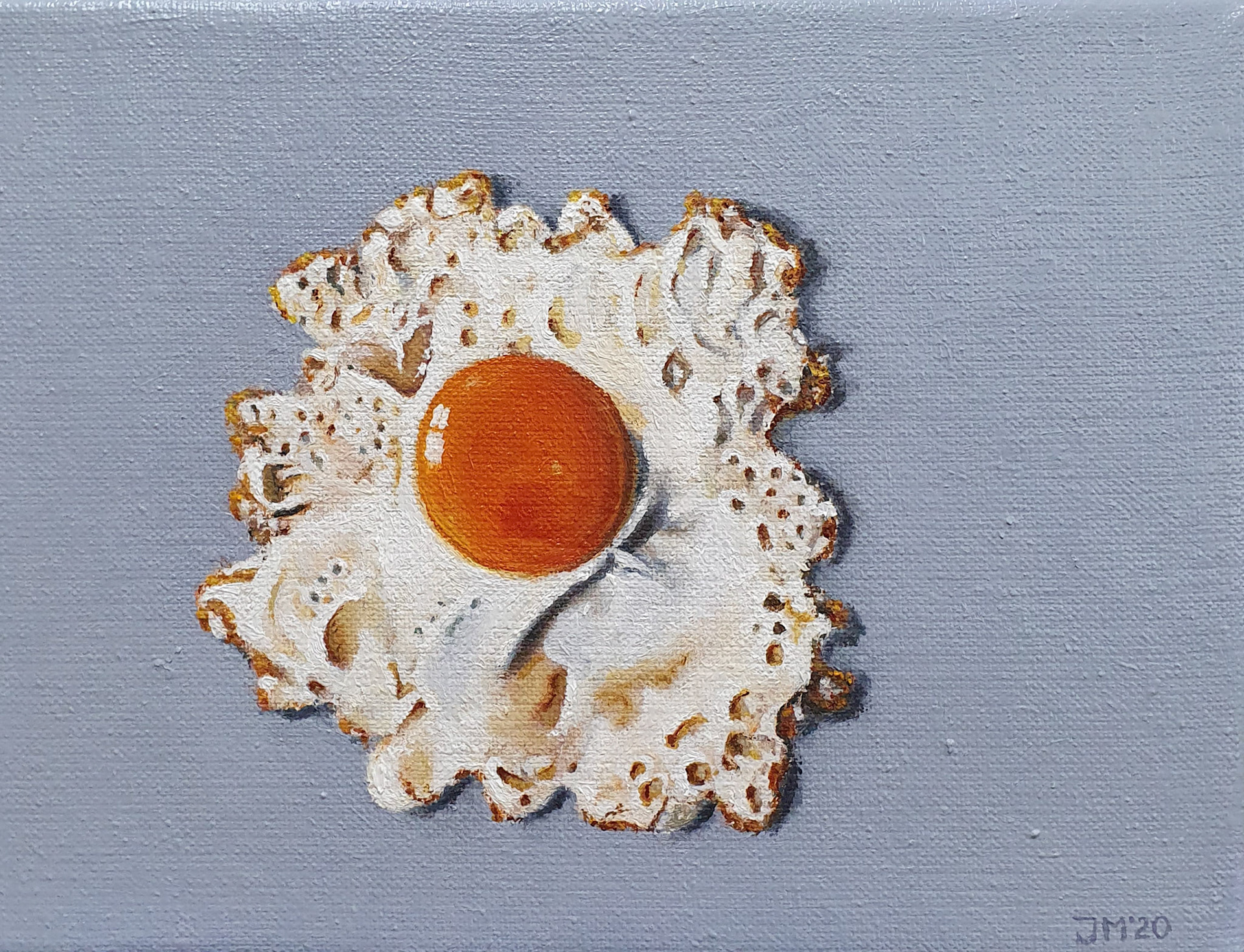 Gebakken ei. 18x24. olie op linnen