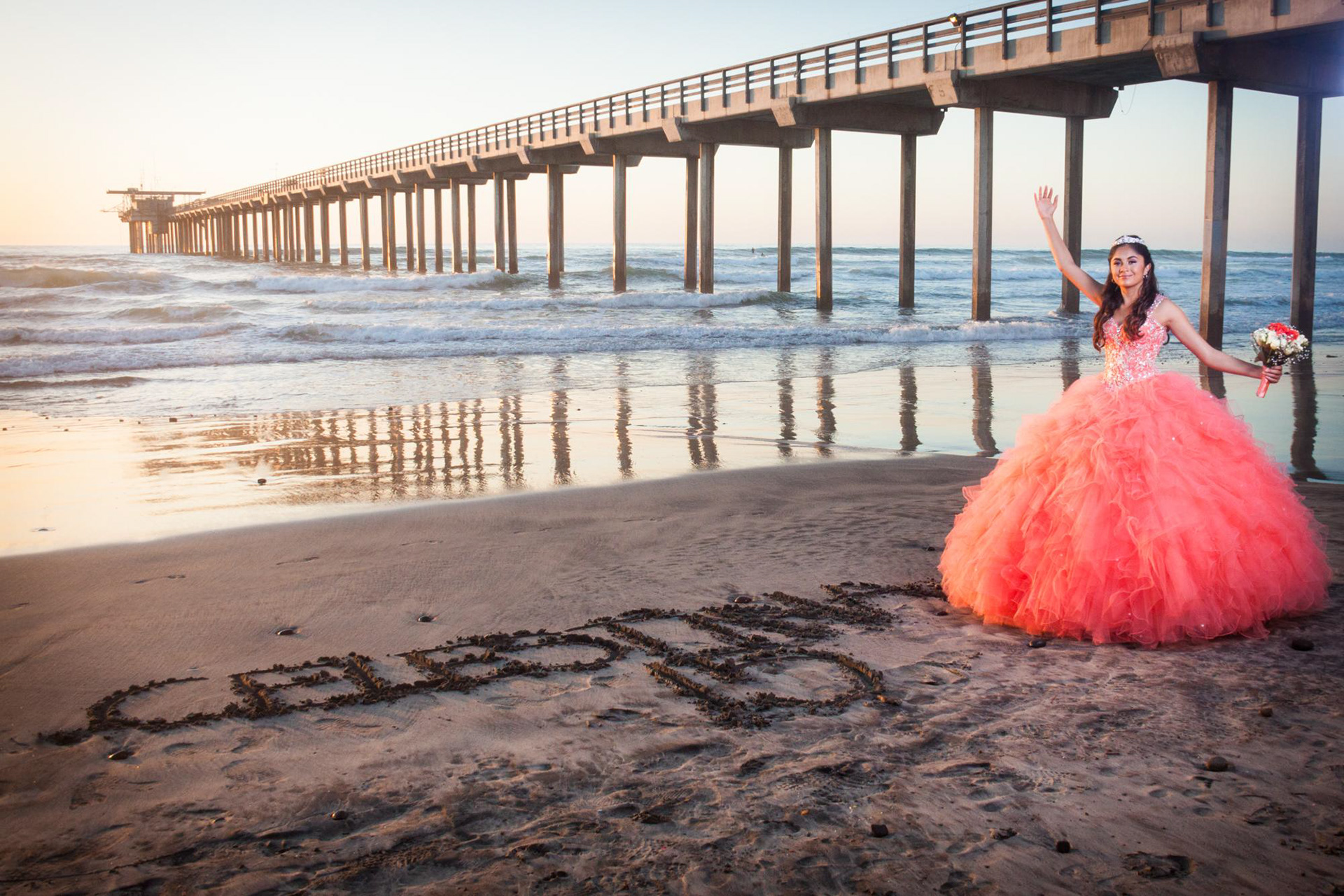 Beach Quinceanera Photo Shoot at La Jolla Shores during sunset by Paloma Jacobo Photography