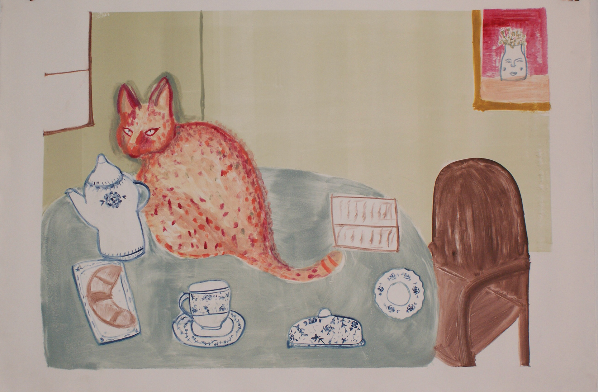 "Tea with Jaime" 30x44, Monoprint