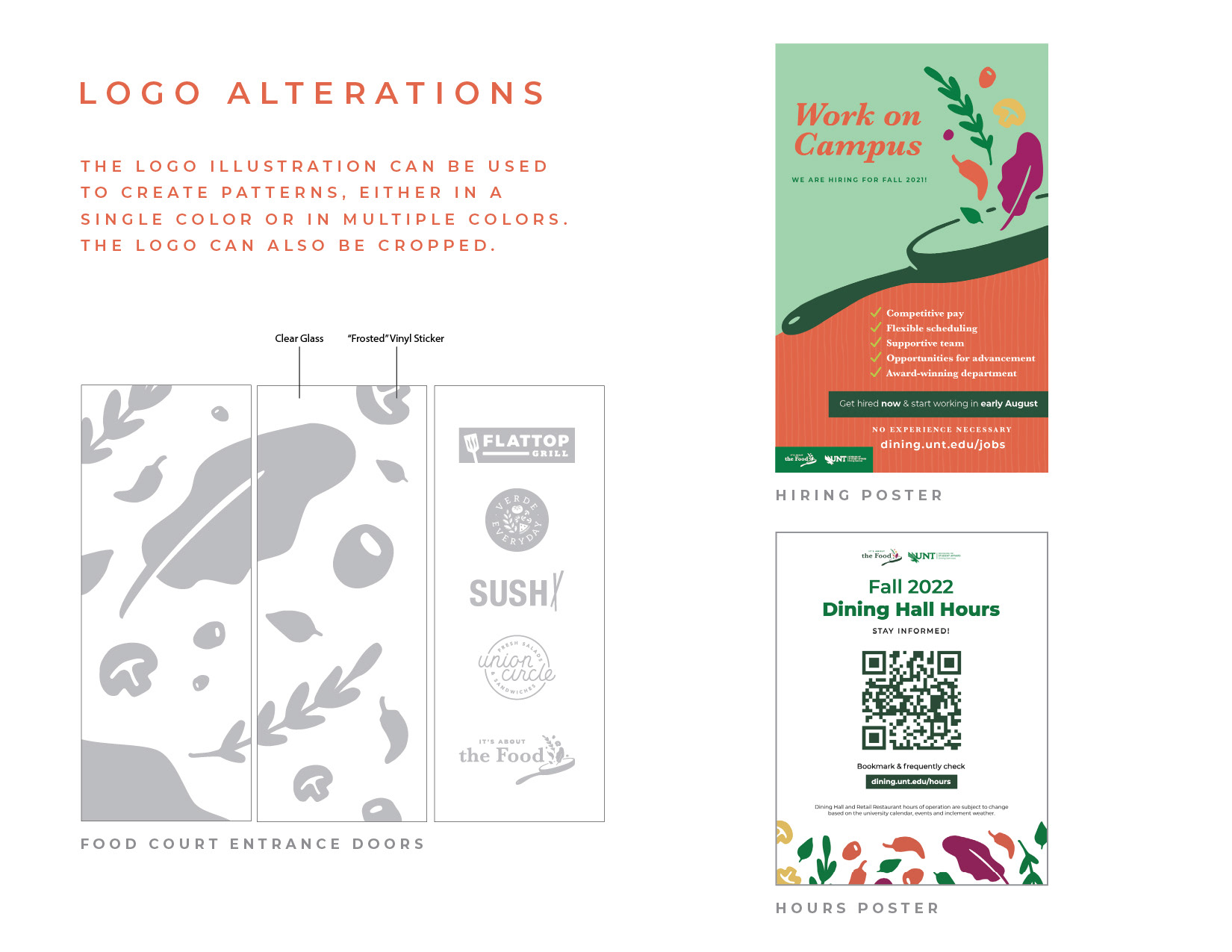 Page showing how the logo can be cropped and altered to create patterns.