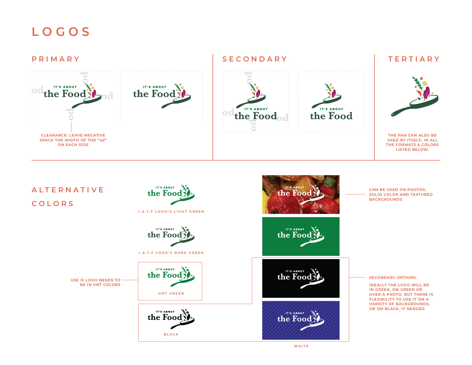 Page showing proper amount of negative space around the logos, as well as background options.