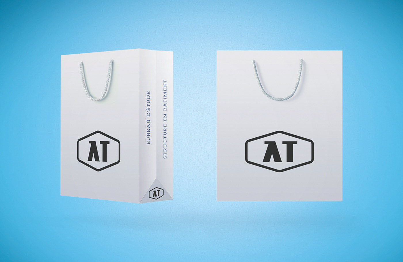 Paper bag with logo, side and front view