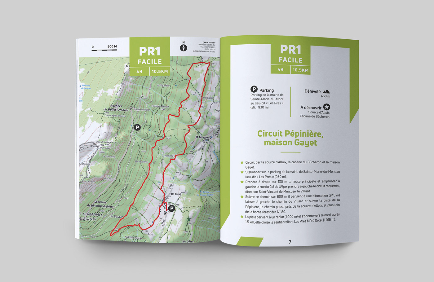 Open topoguide with a map and a description of a hike
