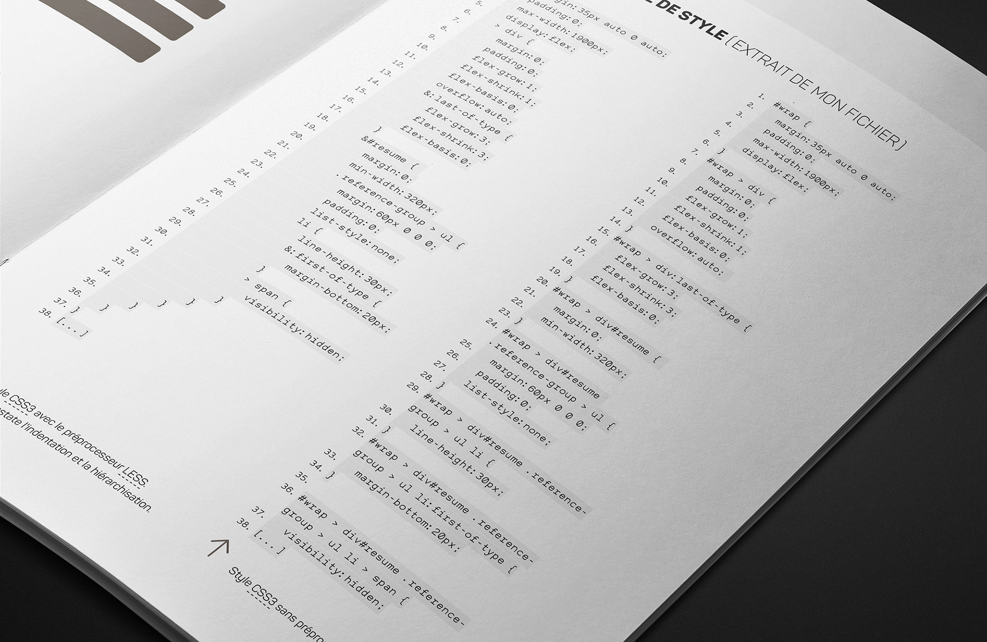 Inside page presenting the code of a web project