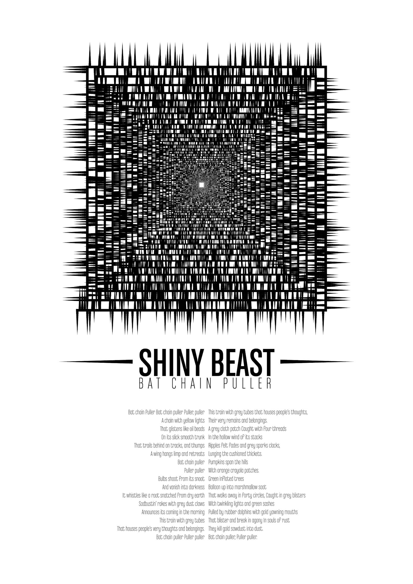 Shiny Beast. Part of project “The Beefheart Transcription Project” [RJ 0014]: Poster designs with the lyrics of some Captain Beefheart songs.