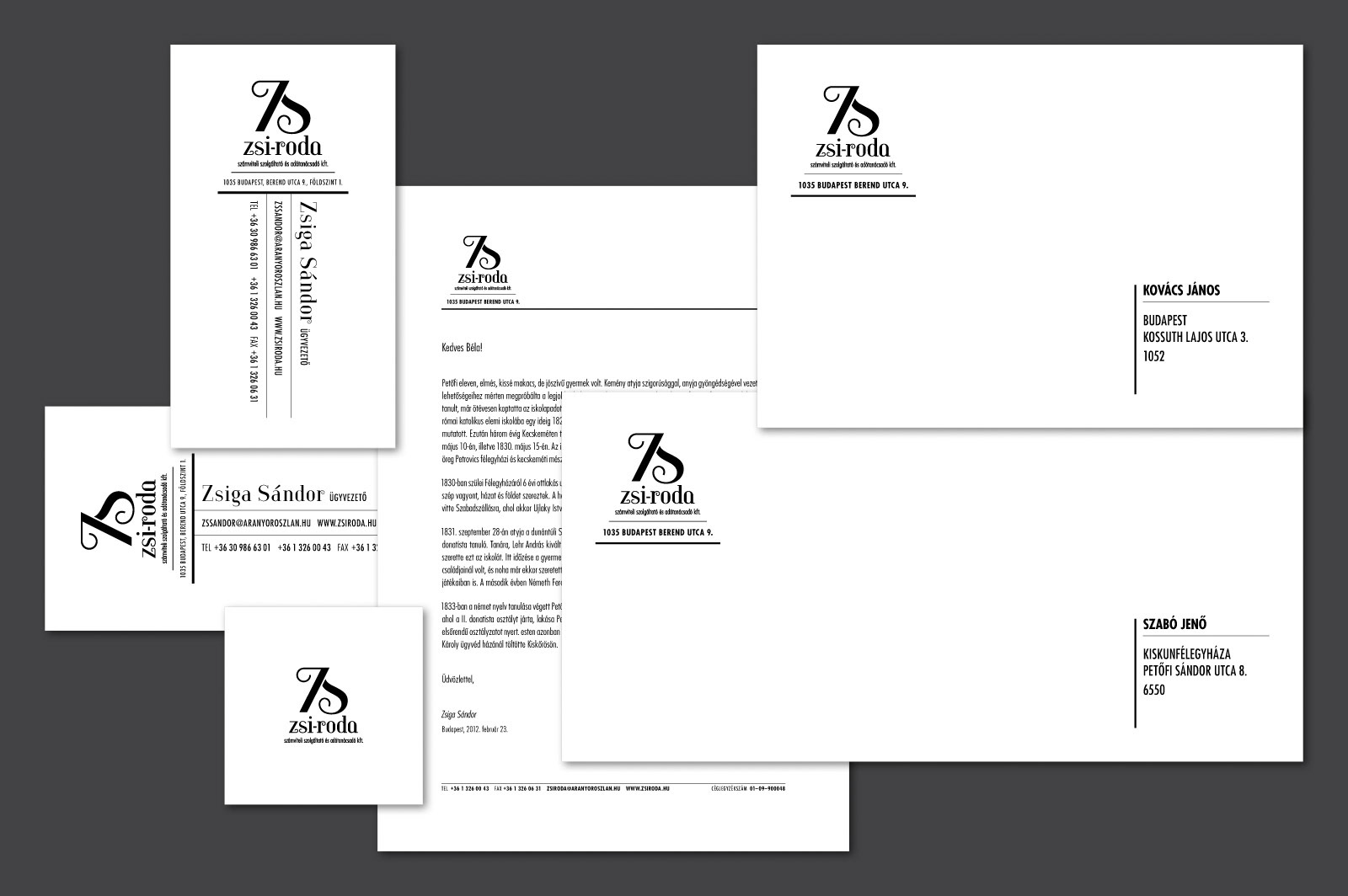 Full identity guide in black and white (Positive version). Part of project “Zsi-Roda” [RJ 0041]: Identity guide for a small Hungarian company.