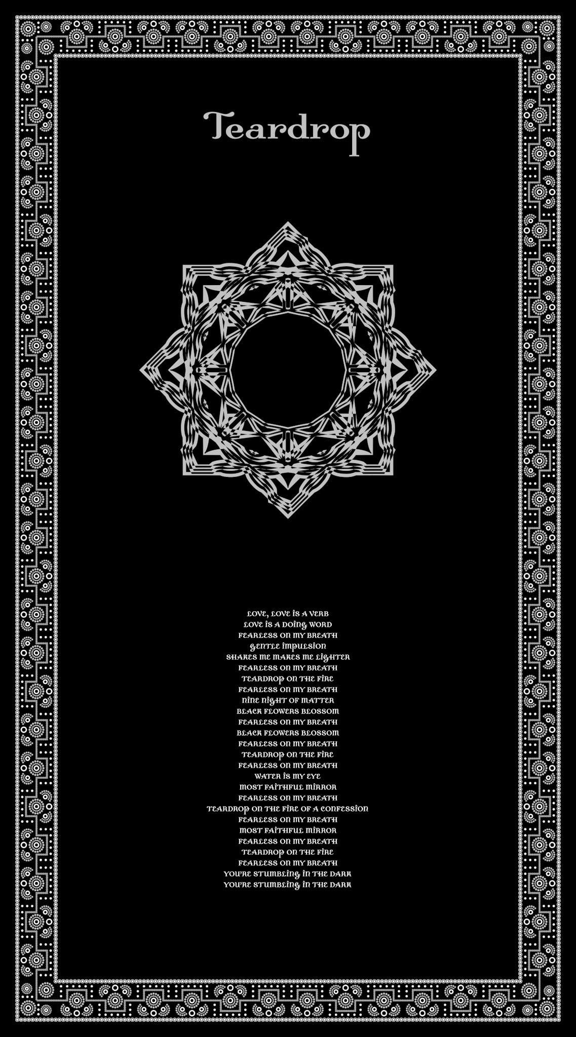 Teardrop. Part of project “The Massive Transcription Project” [RJ 0023]: Poster designs with the lyrics of some Massive Attack songs.