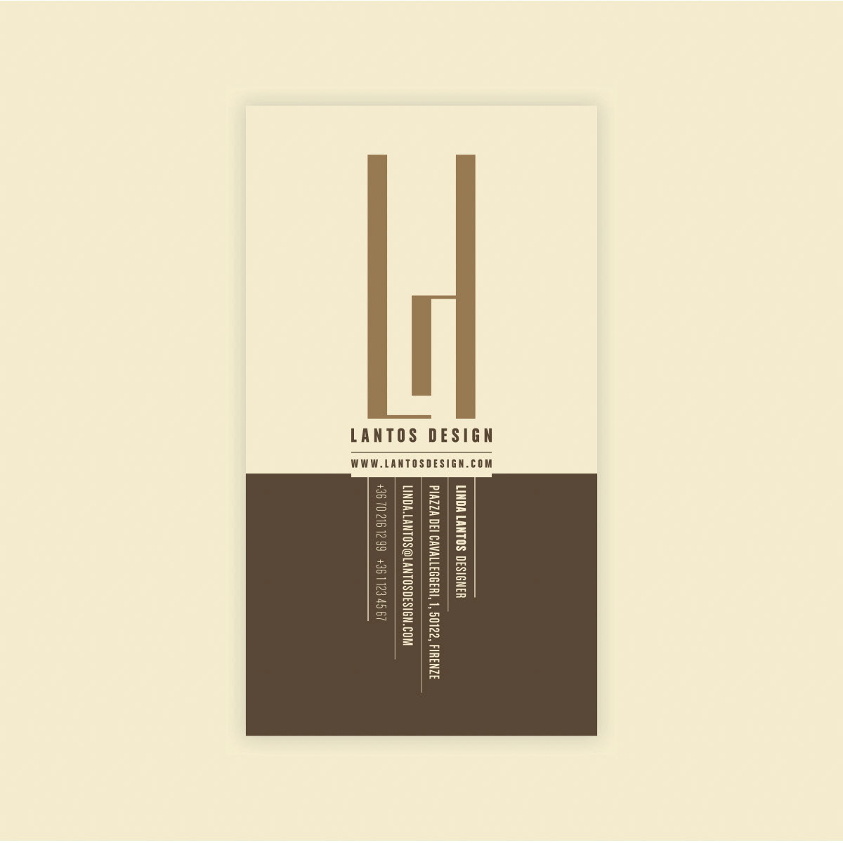 Calling card in color. Part of project “Lantos Design” [RJ 0054]: Identity guide for Hungarian designer Linda Lantos.