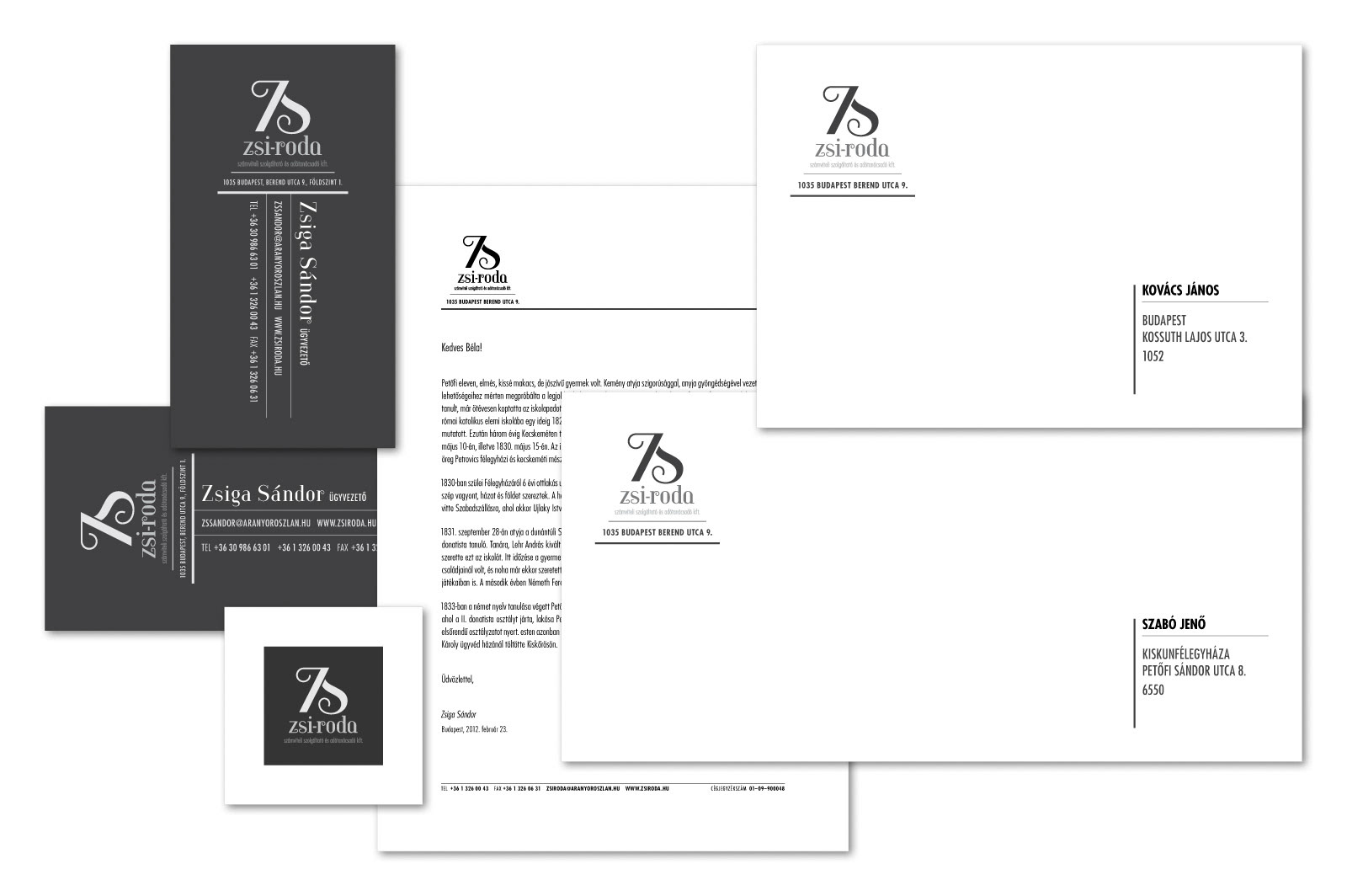 Full identity guide in grayscale (Negative version). Part of project “Zsi-Roda” [RJ 0041]: Identity guide for a small Hungarian company.
