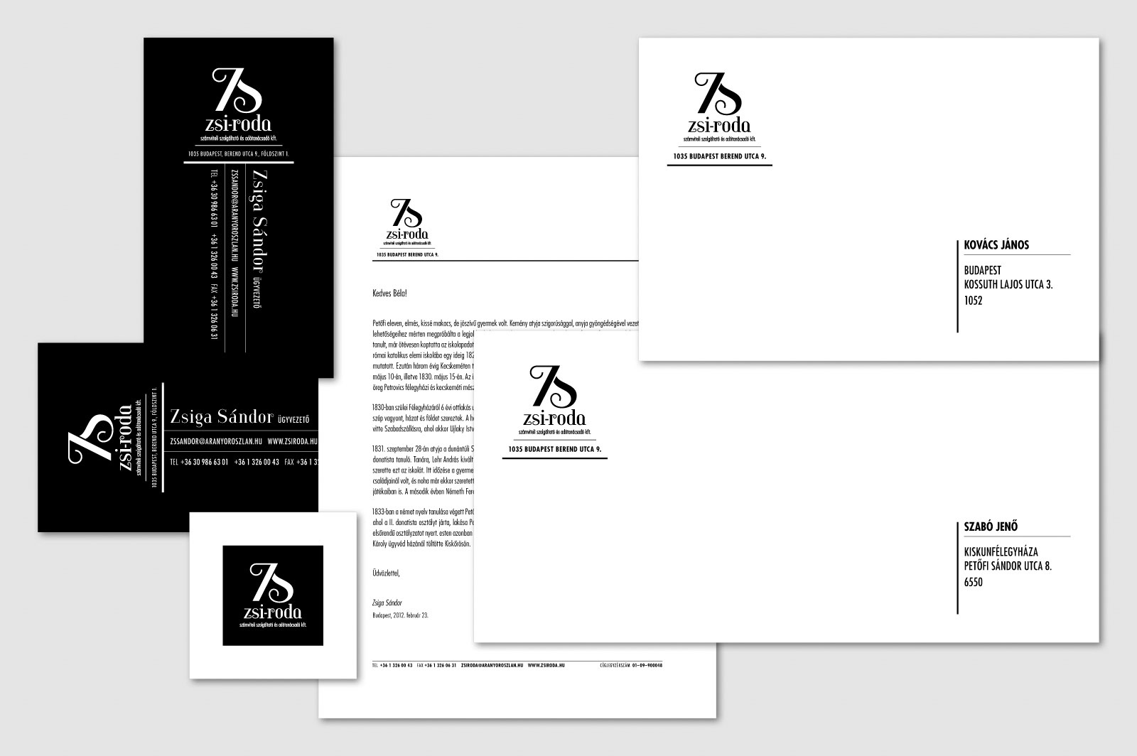 Full identity guide in black and white (Negative version). Part of project “Zsi-Roda” [RJ 0041]: Identity guide for a small Hungarian company.