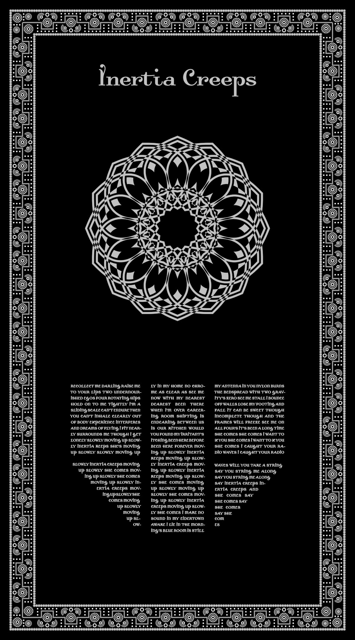 Inertia Creeps. Part of project “The Massive Transcription Project” [RJ 0023]: Poster designs with the lyrics of some Massive Attack songs.