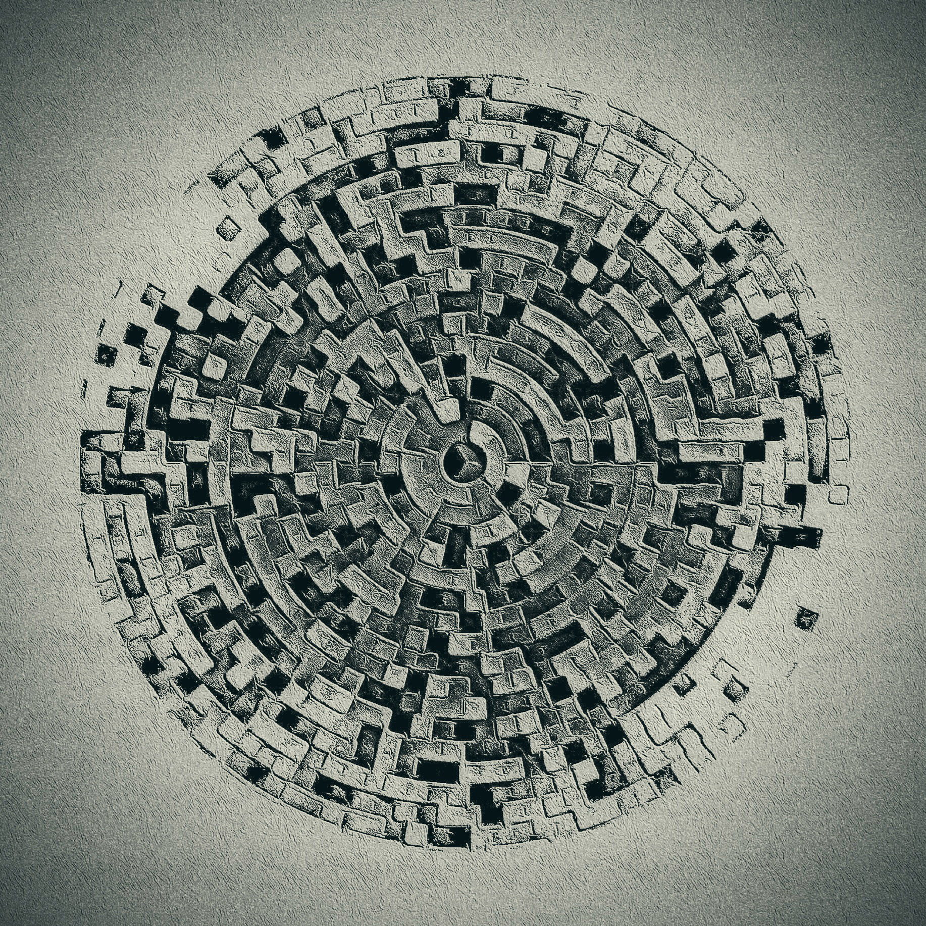Ruin. Part of project “Circles and Balls” [RJ 0070]: Various graphics featuring spheres and circle shaped objects.