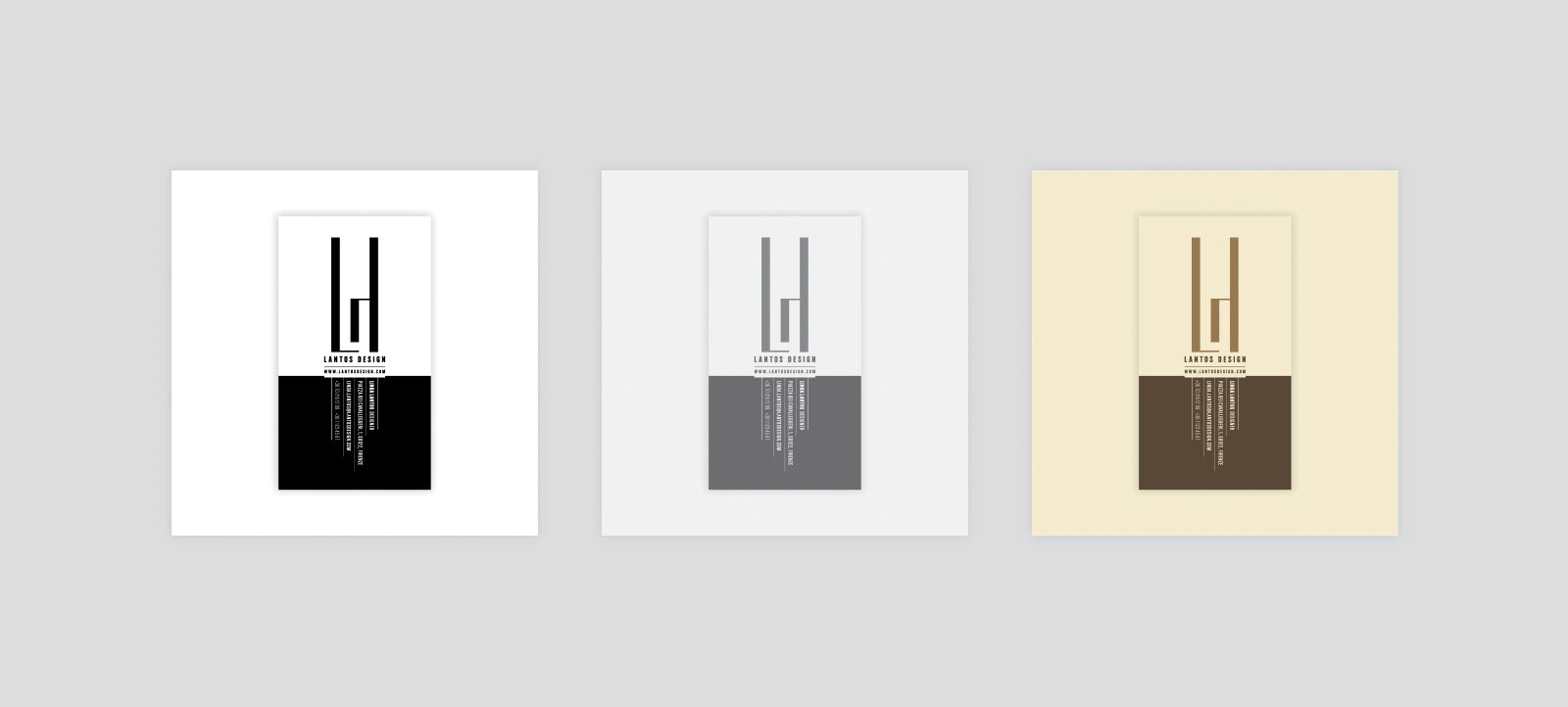 Calling card variations. Part of project “Lantos Design” [RJ 0054]: Identity guide for Hungarian designer Linda Lantos.