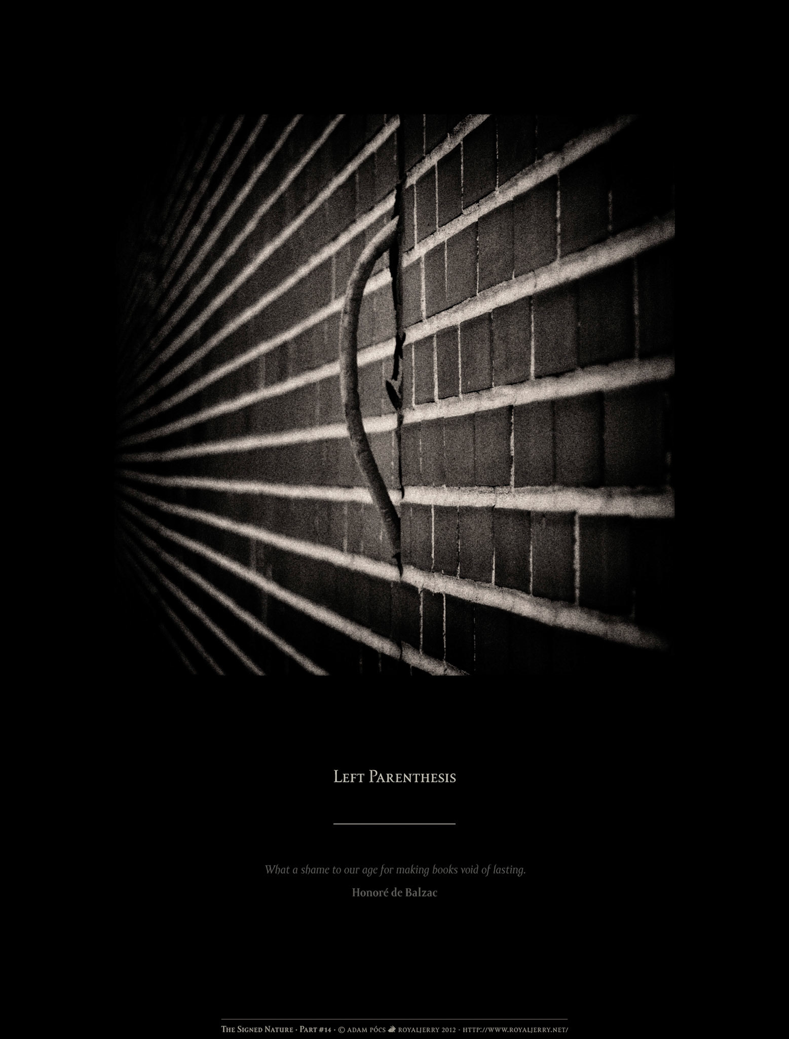 LEFT PARENTHESIS [U+0028]. Part of project “The Signed Nature” [RJ 0036+]: Typographic poster designs with photos of letters.