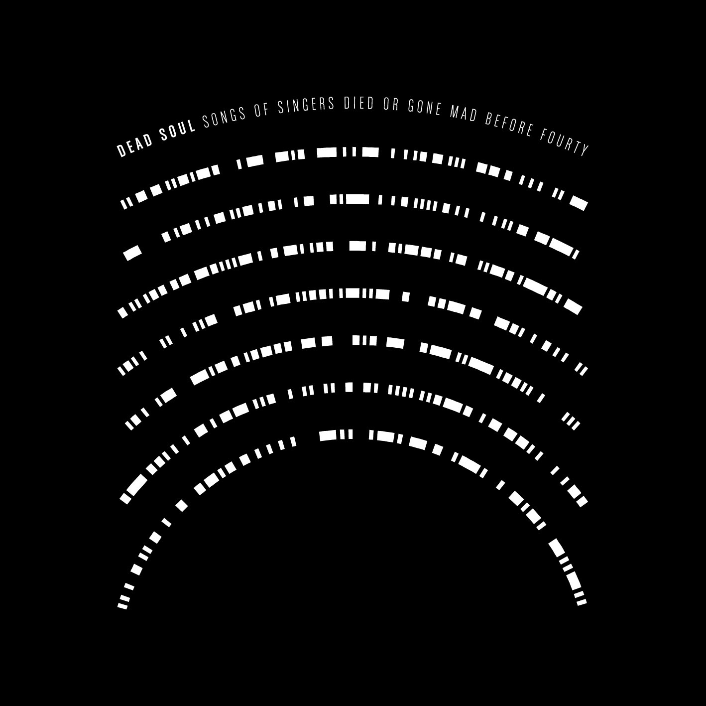 Front side of the CD booklet. Part of project “Dead Soul” [RJ 0008]: CD cover art and inlay design for a music compilation with singers died or gone mad before fourty.