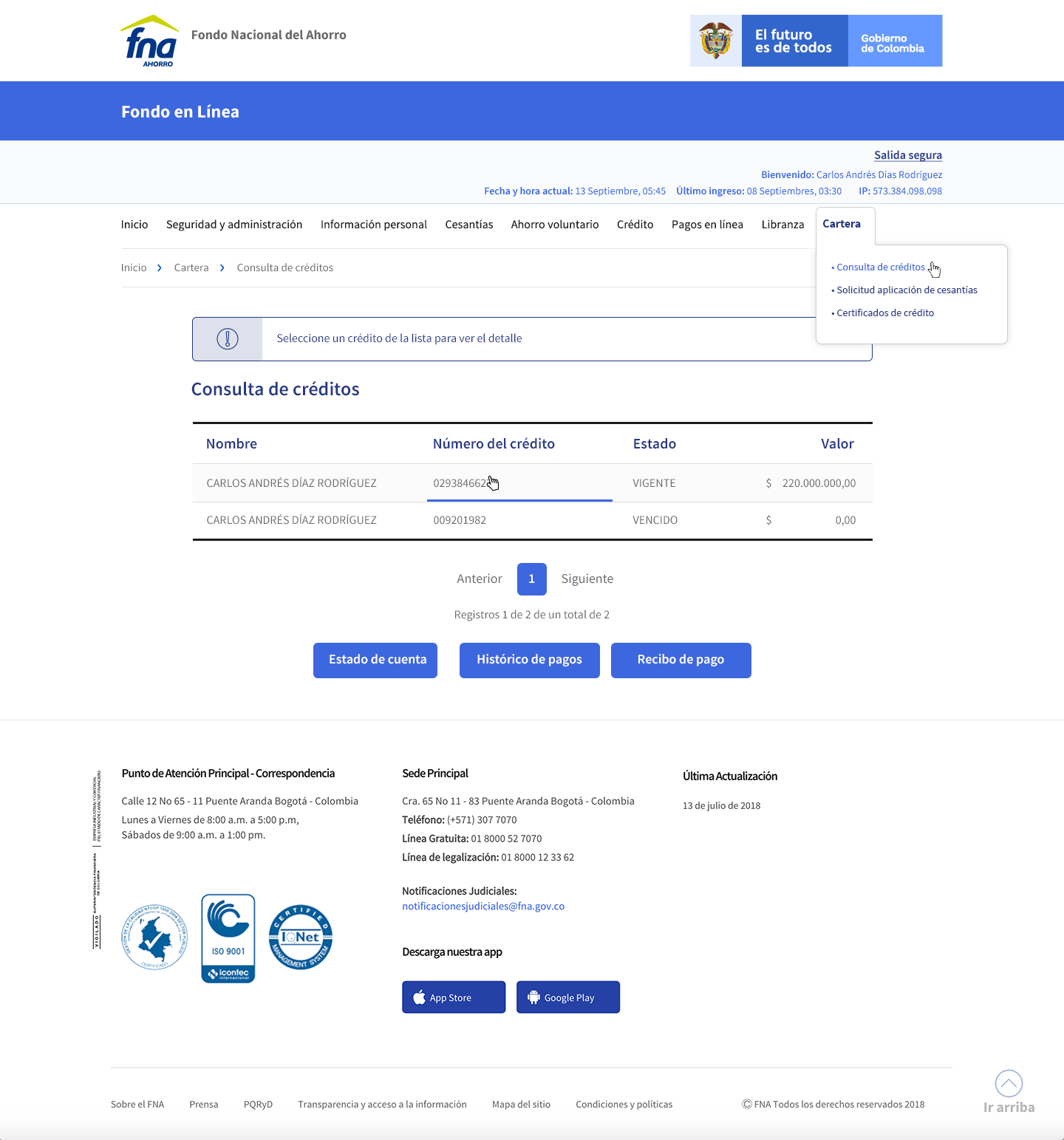 Consulta de créditos