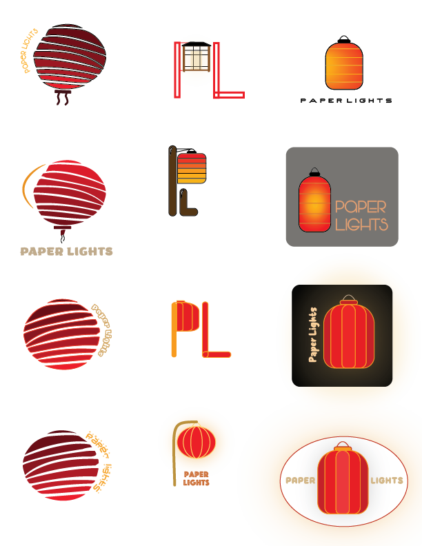 Variations of logo sketches for Paper Lights