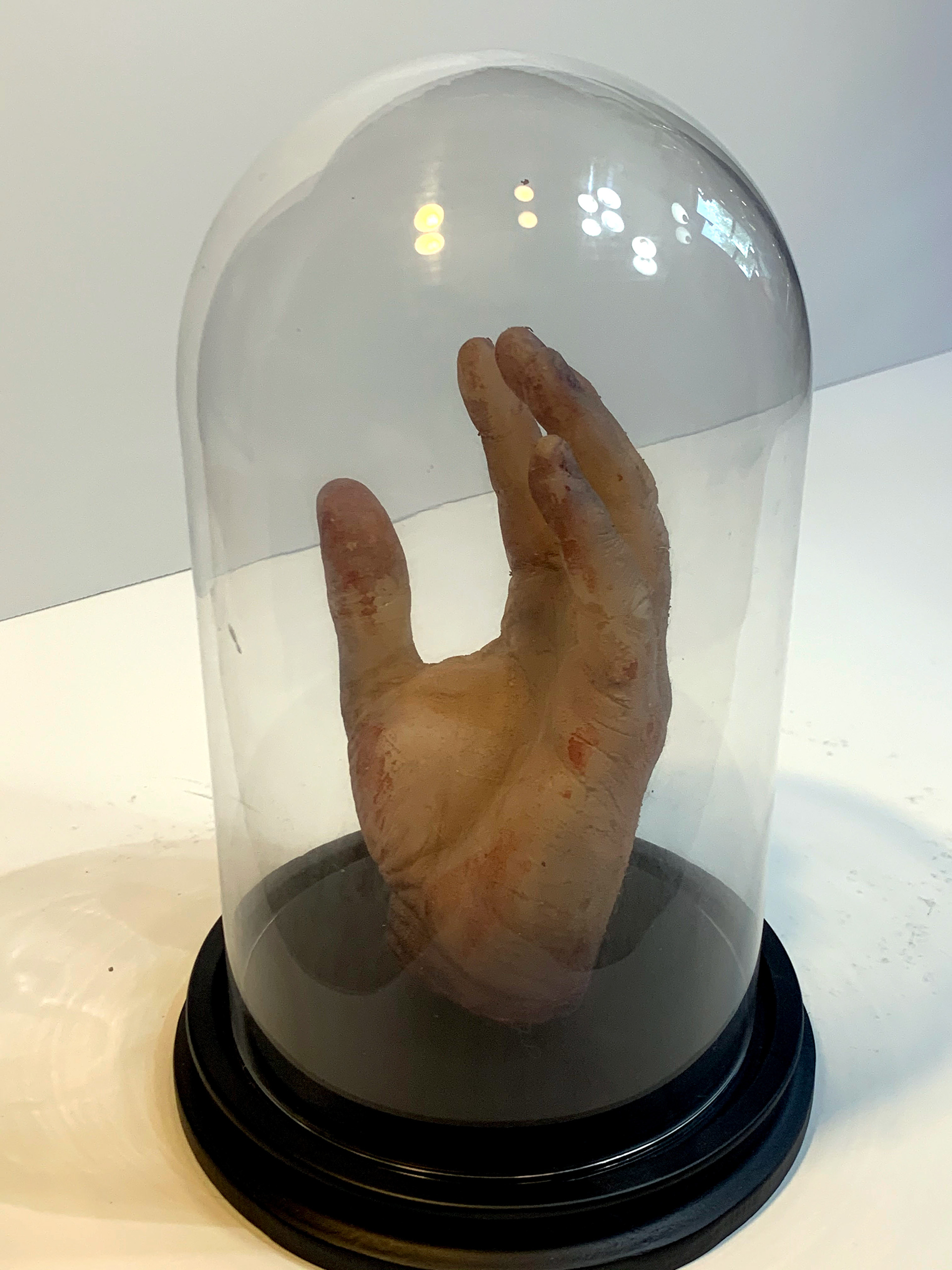 Artist's Hand.  One of a kind.  Silicone in a 10-inch glass bell jar.