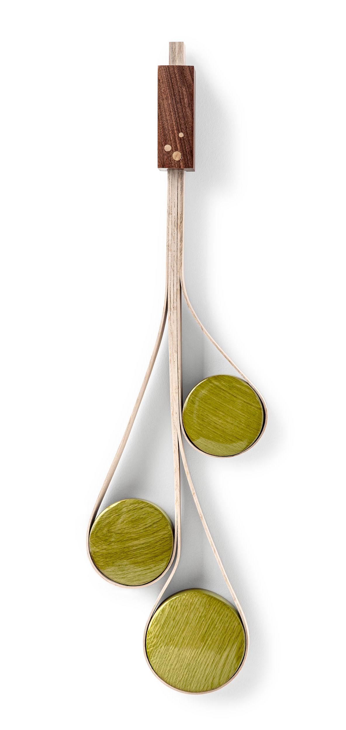 Yoyo Trick (2025, mixed wood, dye, lacquer, 10" x 34" x 3")