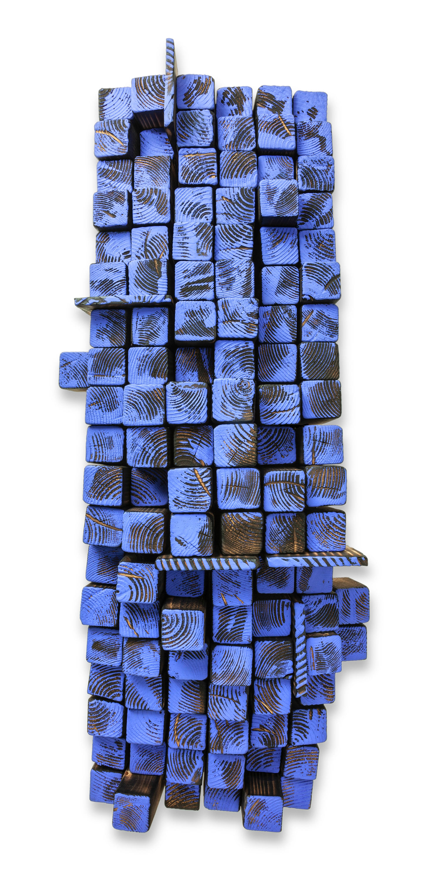 Rooftop Promises  (2018, Sandblasted and burnt wood, paint, 13” x 29” x 7”)