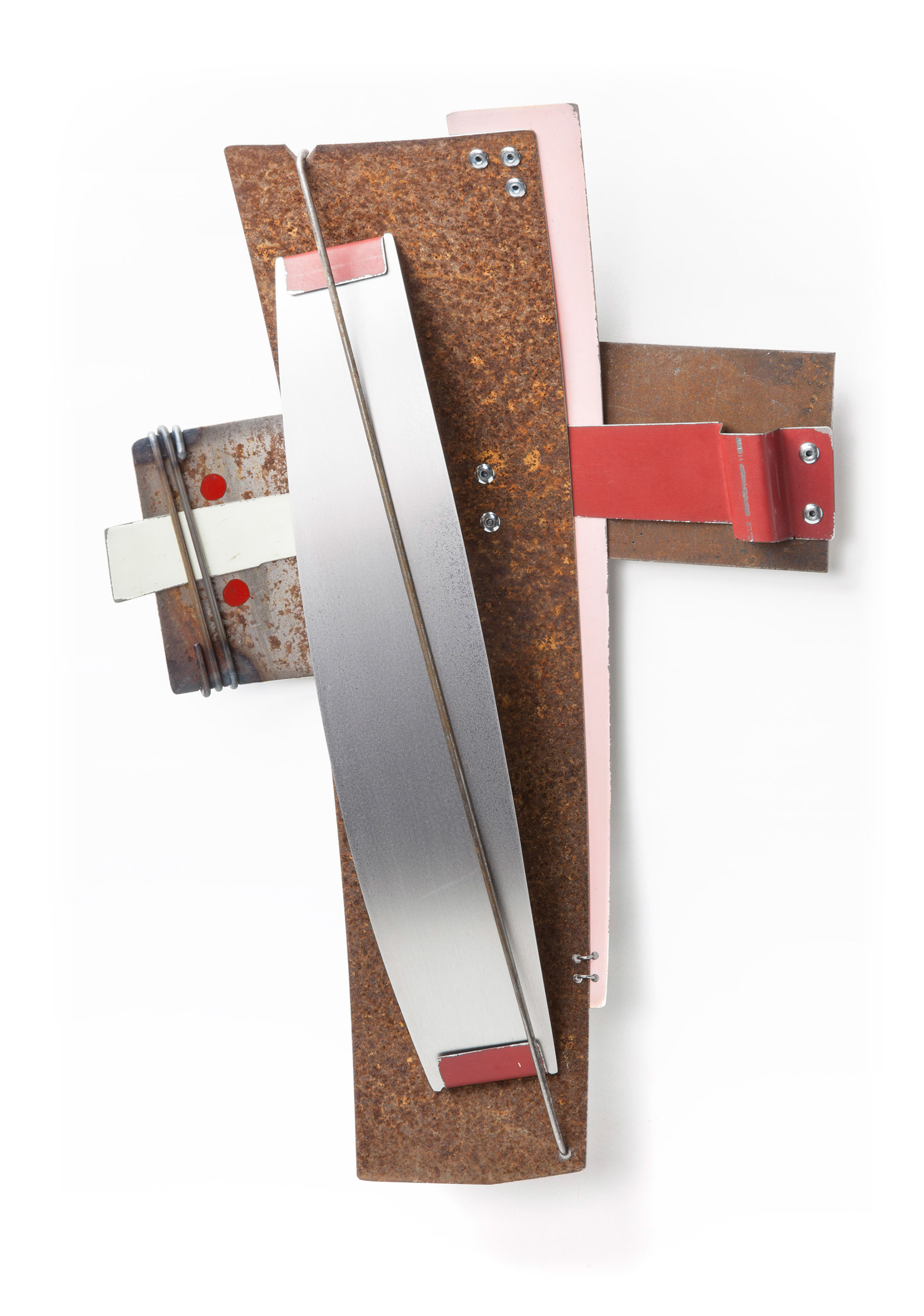 Benlo Crux  (SOLD) (2017, steel, aluminum and paint, 20” x 14” x 4”)