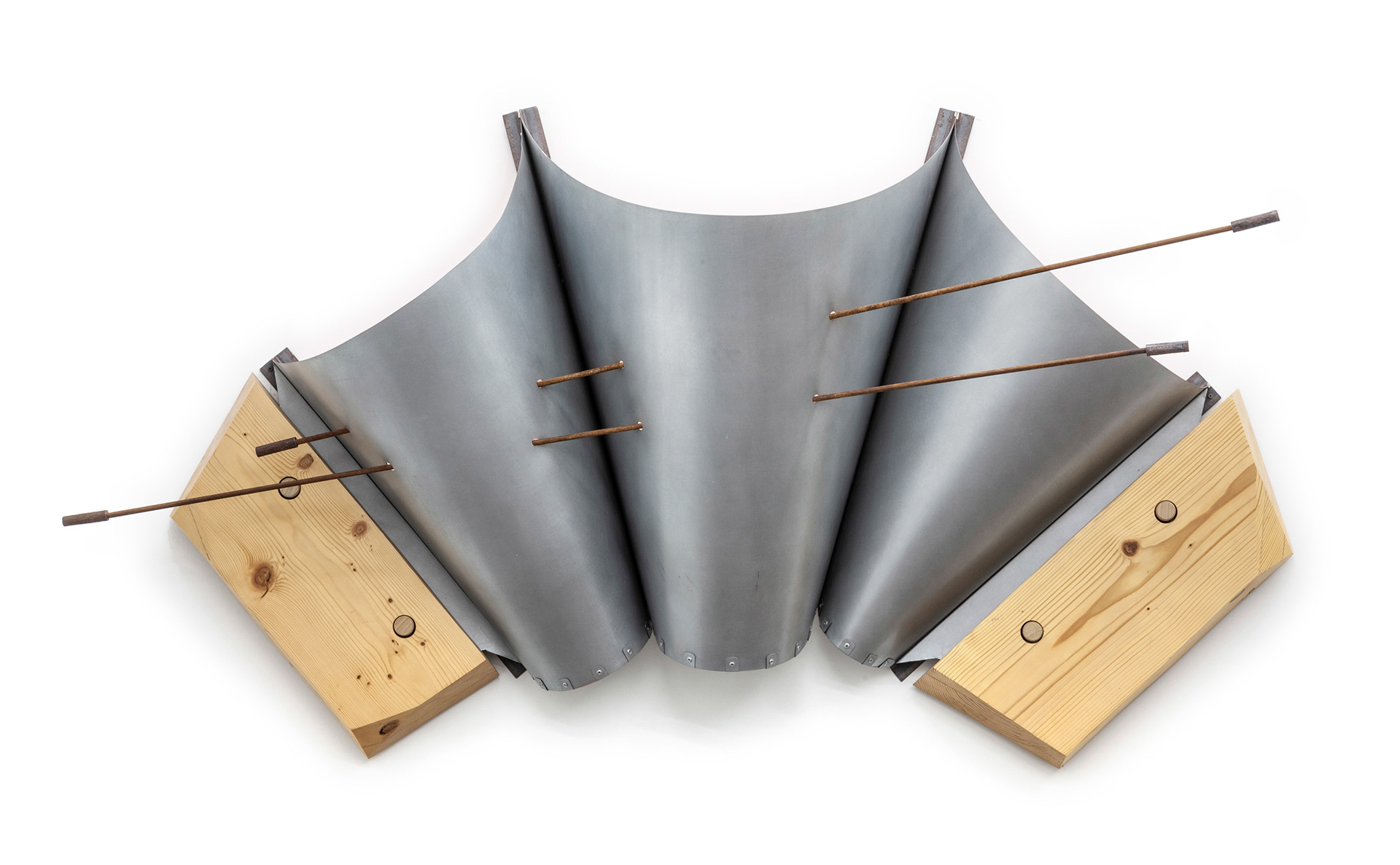 Thrump  (2016, steel and wood, 48” x 94” x 34”)