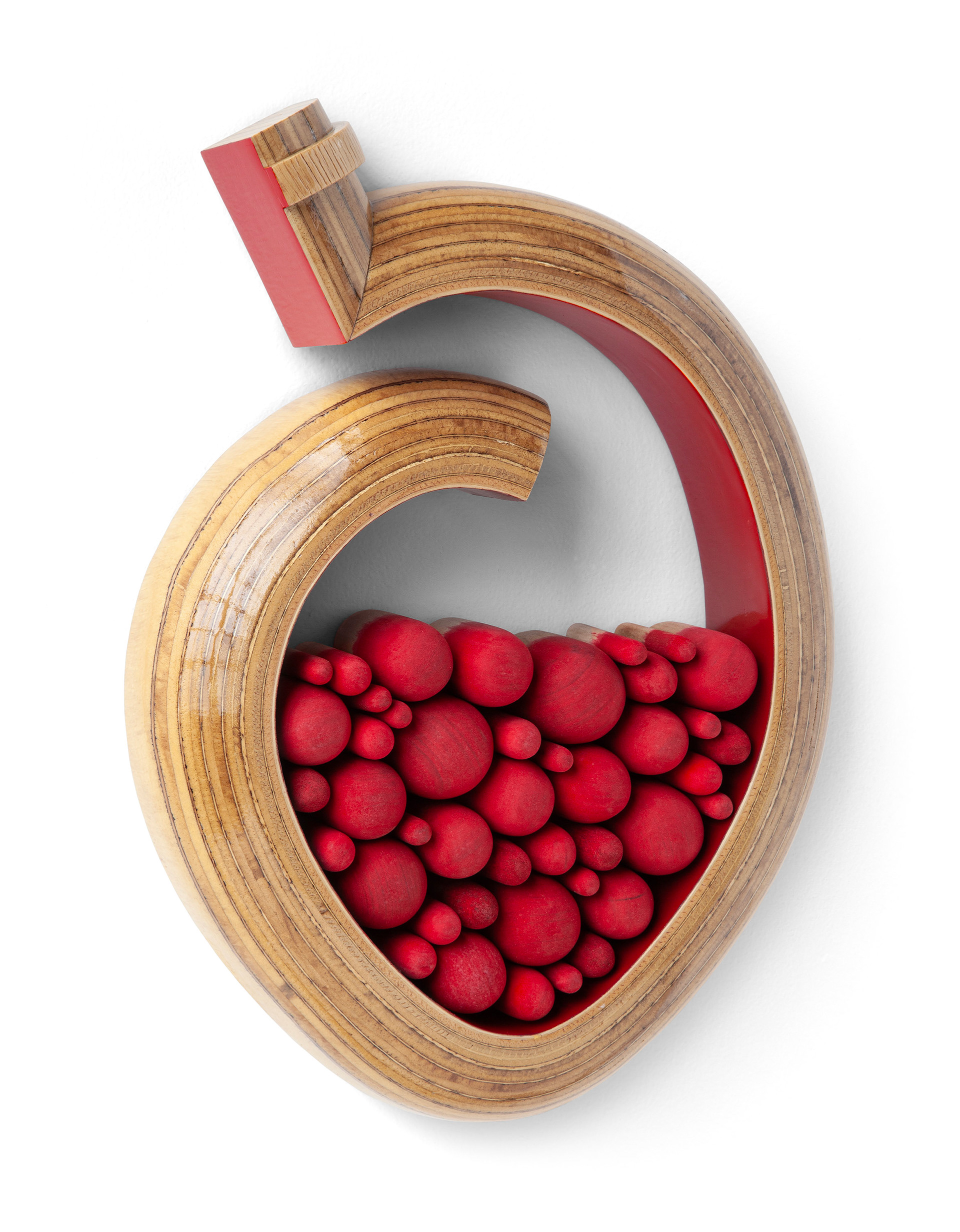 My Heart is Nearly Full (BFF) (2025, bent laminayted wood, dye, paint, 18" x 22" x 4")