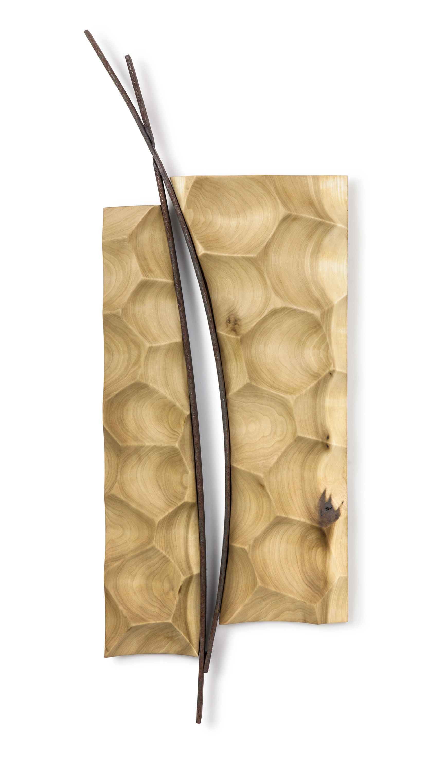 Crossings Real and Imagined  (SOLD) (2018, poplar and steel, 14” x 38” x 3”)