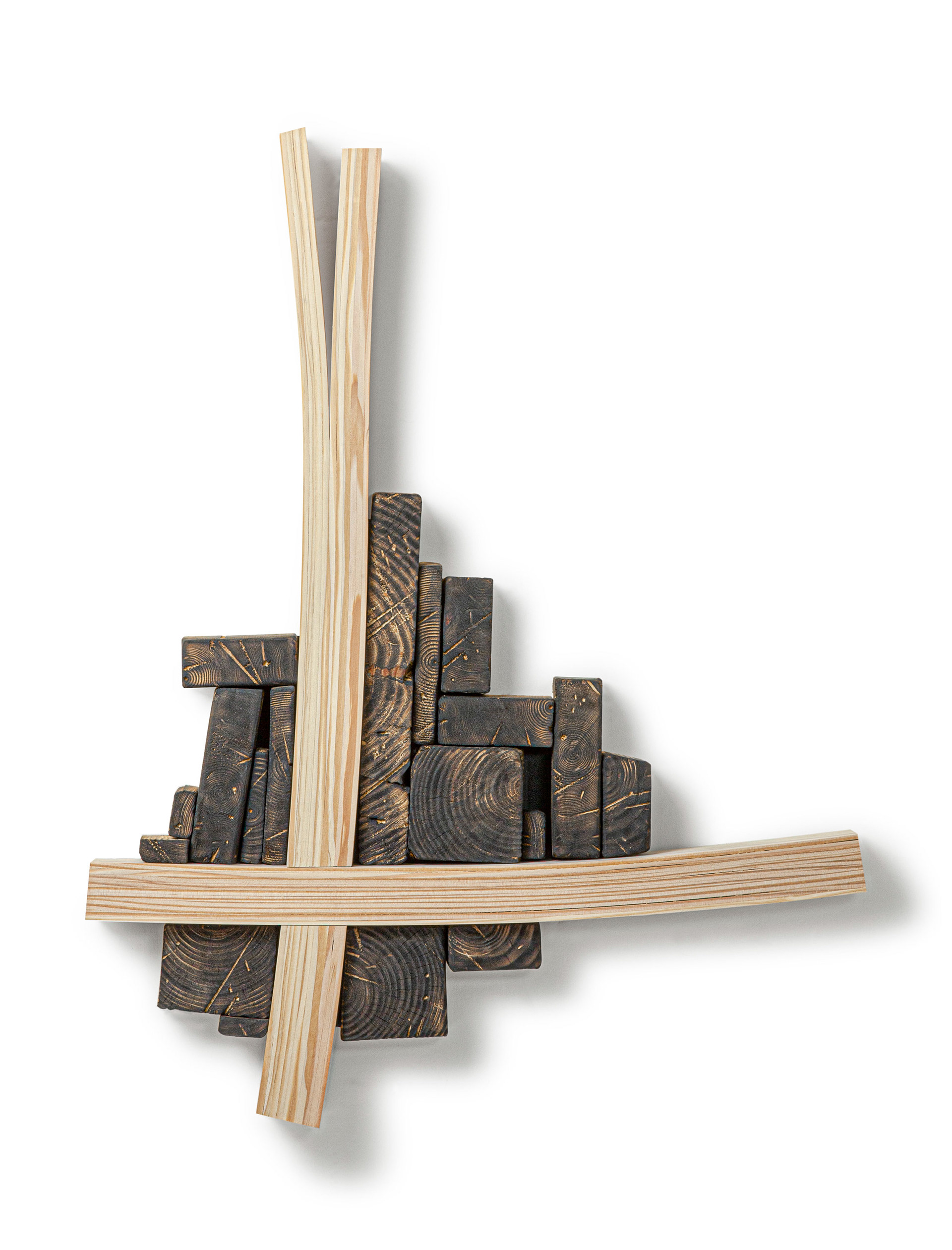 Odd Stack (SOLD) (2019, laminated and burnt wood, 29” x 23” x 3”)