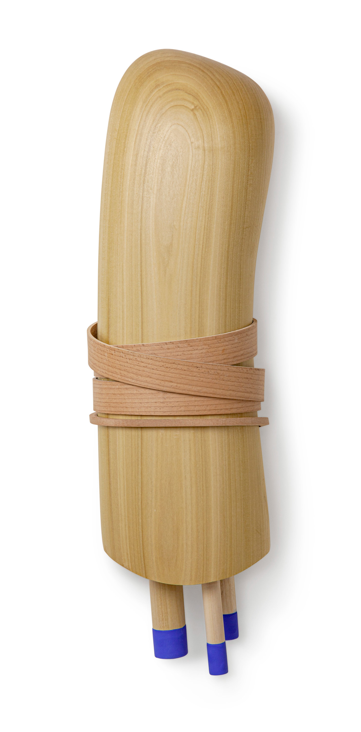 Triple Delight  (2020, mixed woods and paint, 28” x 8” x 5”)