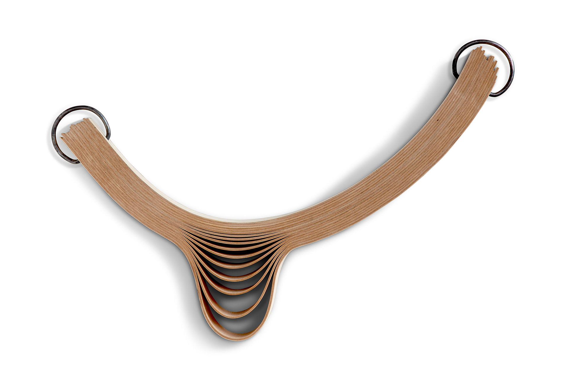 Breach  (2023, Laminated wood and forged steel 70” x 39” x 7”)