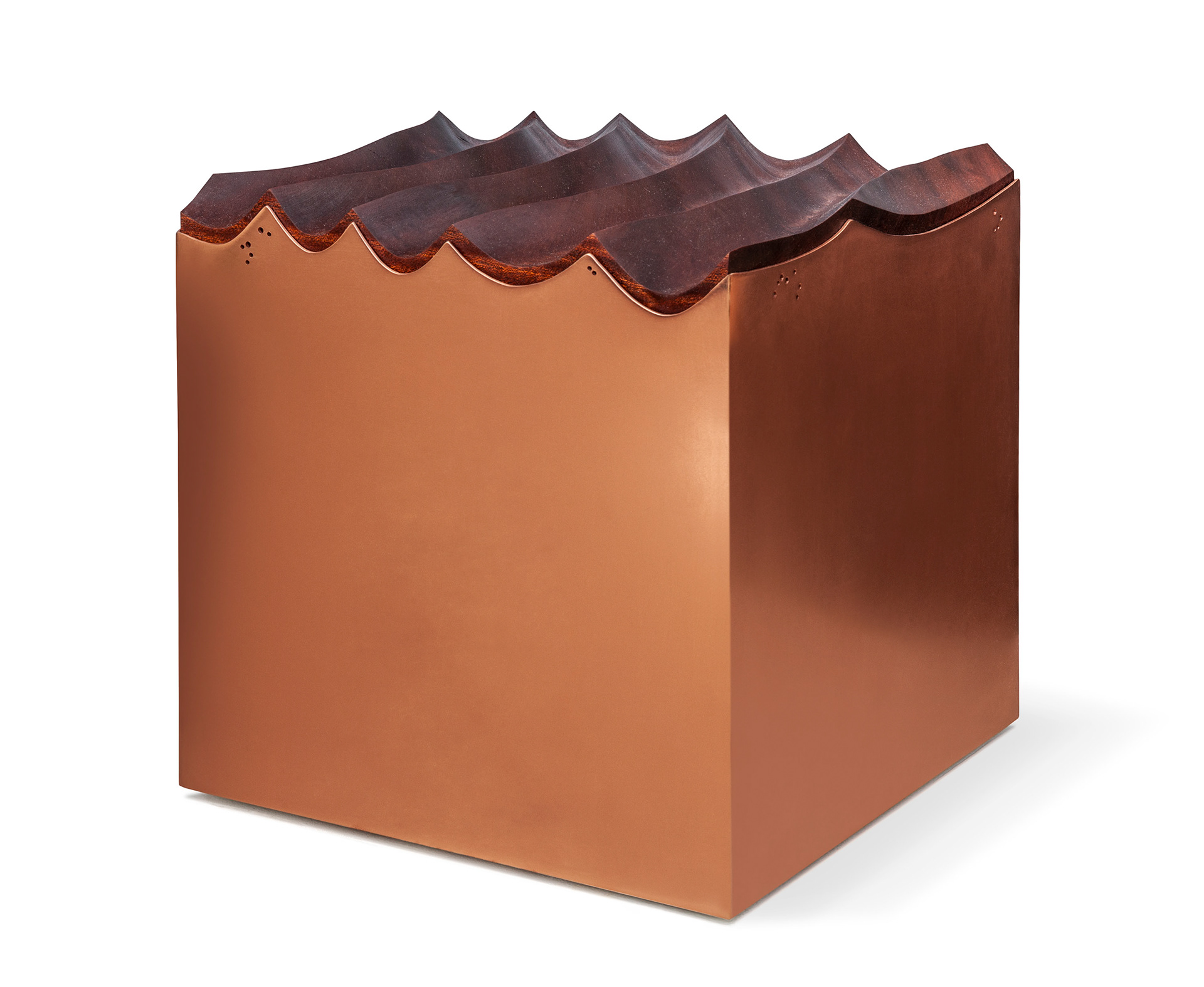 Core Sample  (SOLD)  (2019, copper and sapele wood, 13" x 13" x 13")