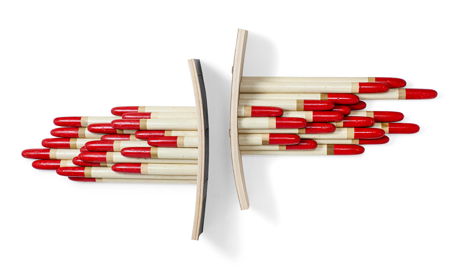 Tarnished Bravado  (2020, laminated, bent and painted wood, leather, 60” x 27” x 7”)