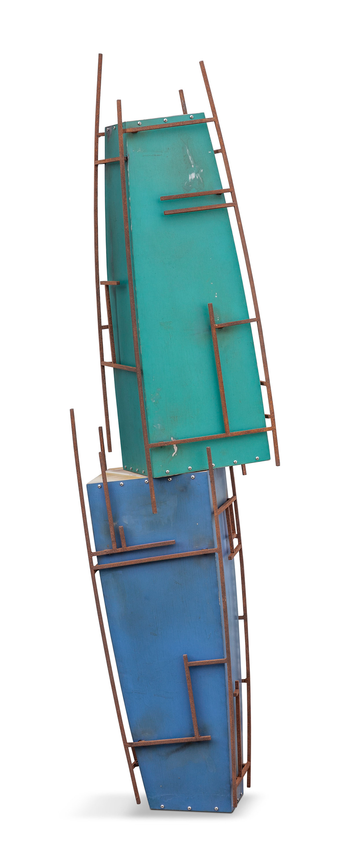 Collider  (2019, steel, plywood, paint, 76” x 32” x 30”)