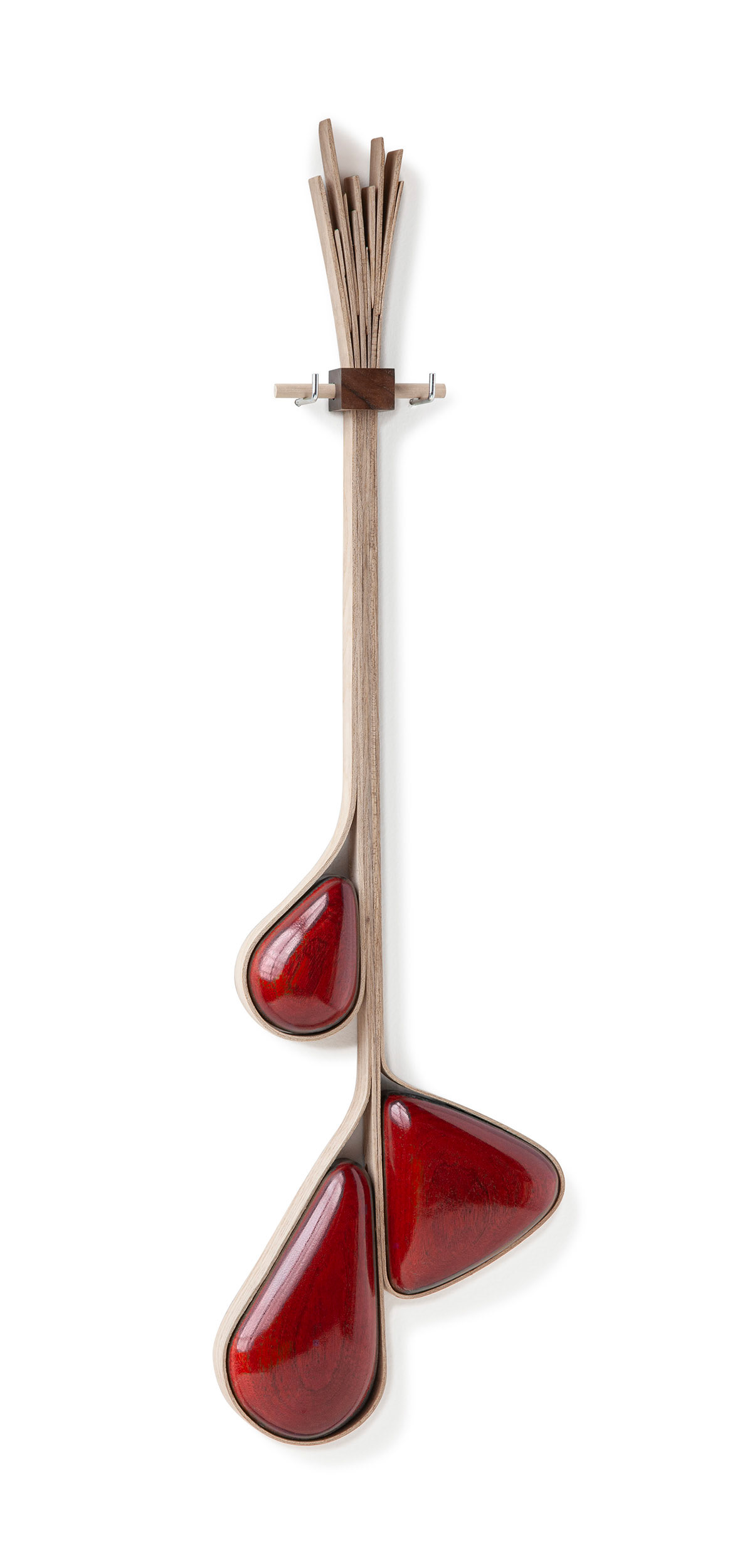 Rubies (SOLD) (2025, carved and bent wood, dye, lacquer, 10" x 34" x 2")