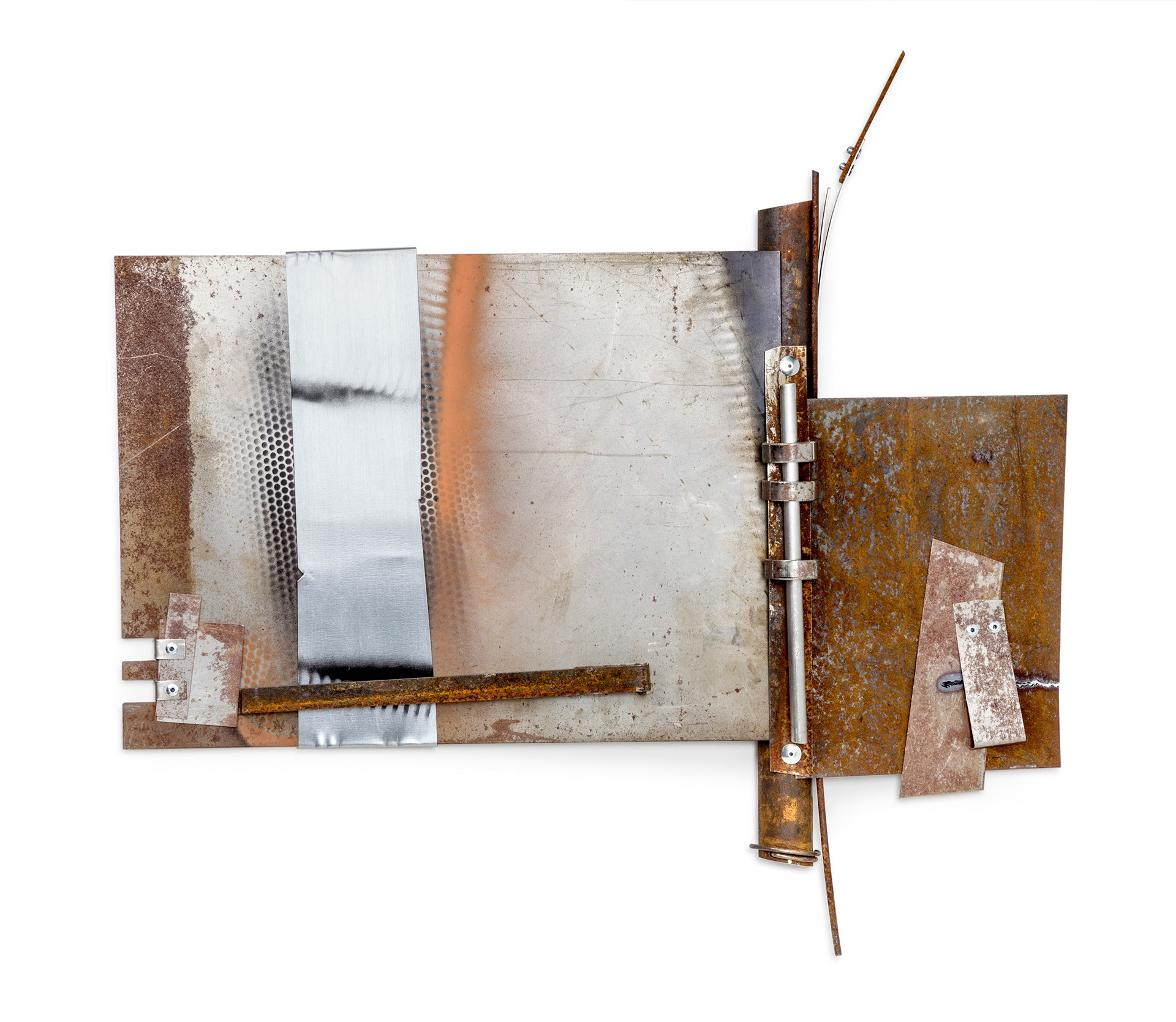 Black Satin (2016, inspired by Miles Davis, reclaimed steel and spray paint, 29” x 26” x 4”)