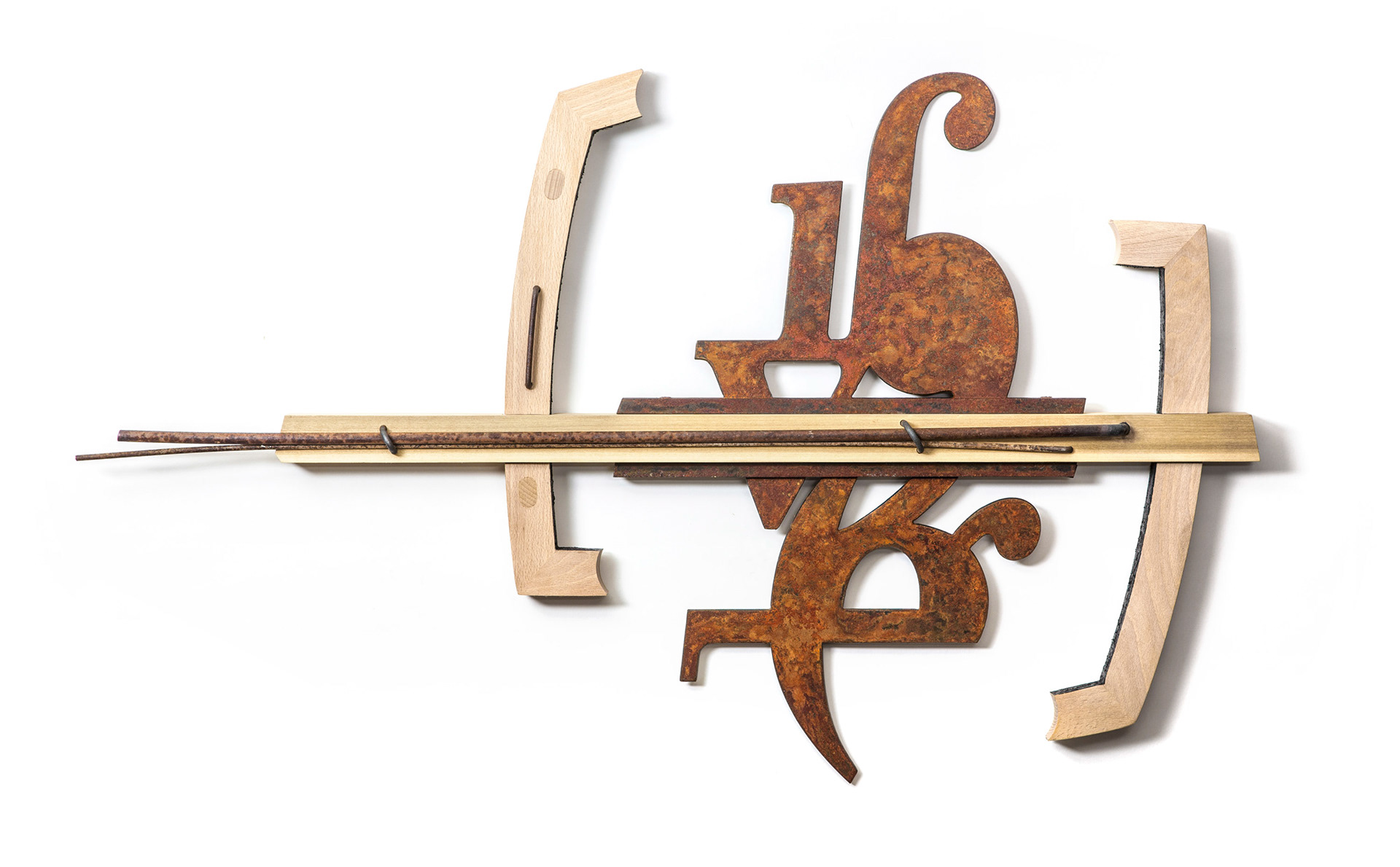 (italics)  (SOLD)  (2017, wood, steel & paint, 37” x 23” x 2”)