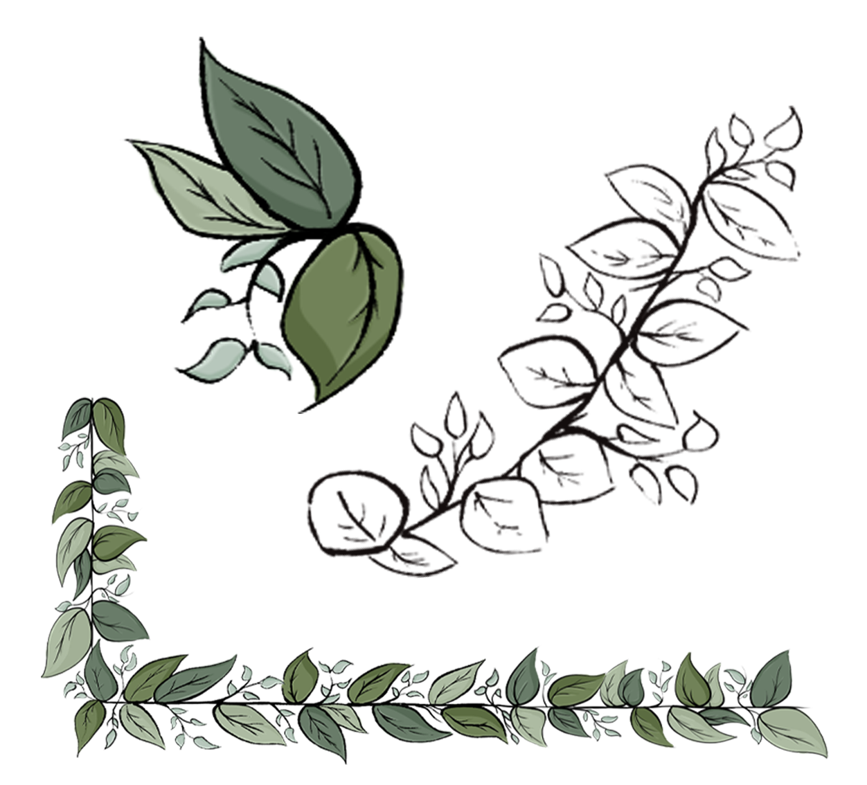 greenery, from sketch to finished.