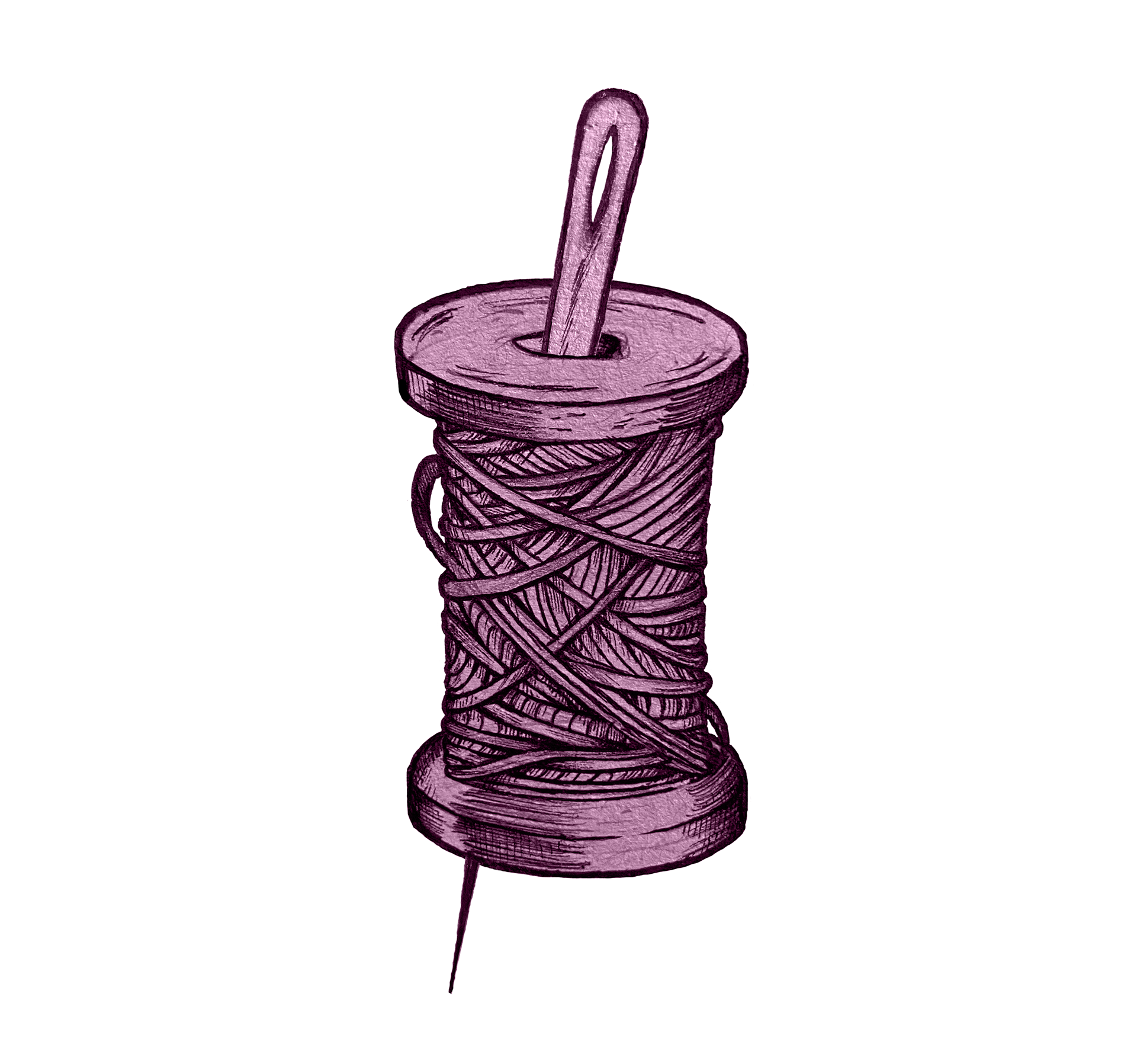 study of a spool and thread used as a spot illustration on a website.