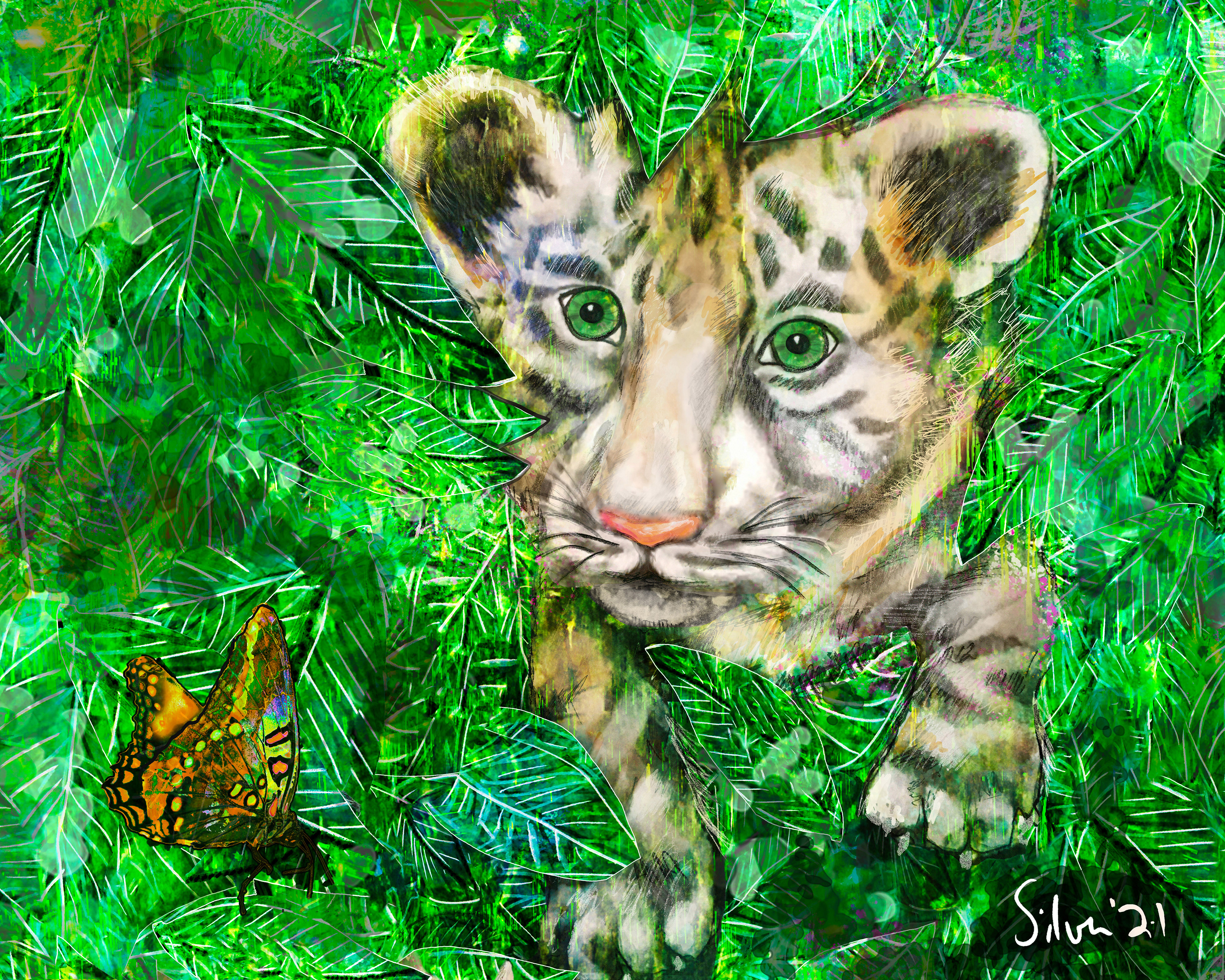 Tiger Cub & Butterfly
